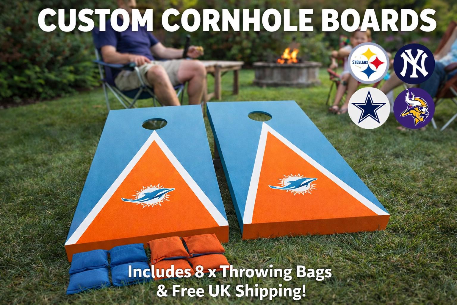 Custom Football Team Cornhole Boards - Miami Dolphins | back Yard Game with Bean Bags