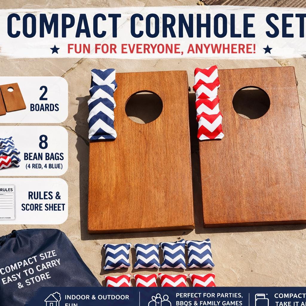 Mini Cornhole -Stained Wood Bean Bag Toss Game: Small Size, Includes 8 Bean Bags