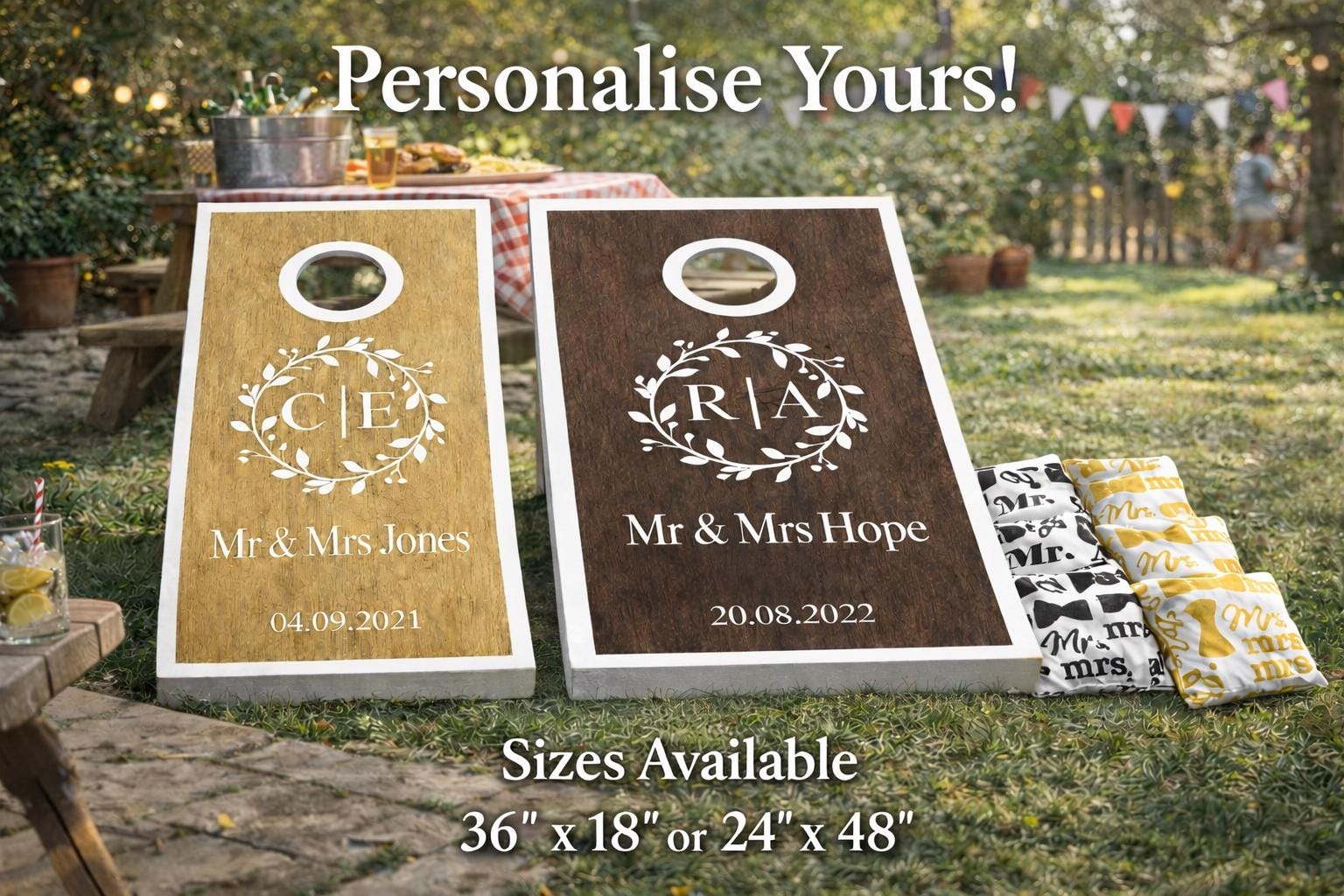 Personalised Wedding Cornhole Boards | Custom Mr & Mrs Garden Game, Outdoor Entertainment