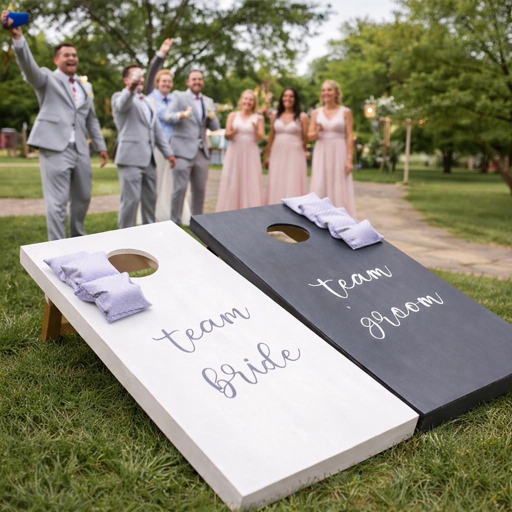 Team Bride Groom Cornhole Set | Wedding Lawn Game Boards | Bridal Shower Backyard Party