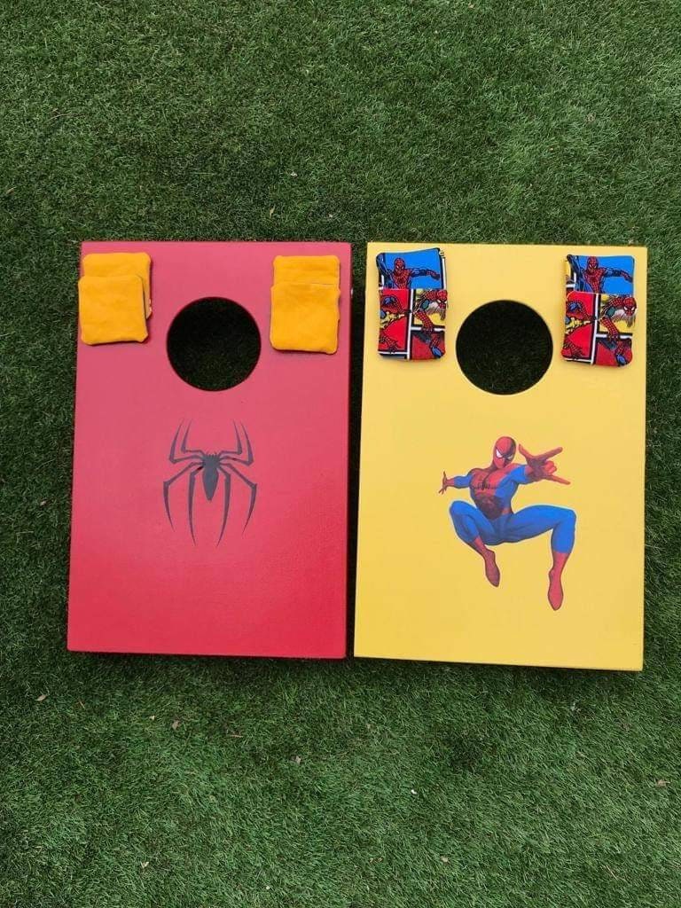Spiderman Cornhole game– Hand‑Painted Wooden Party Game with Bean Bags