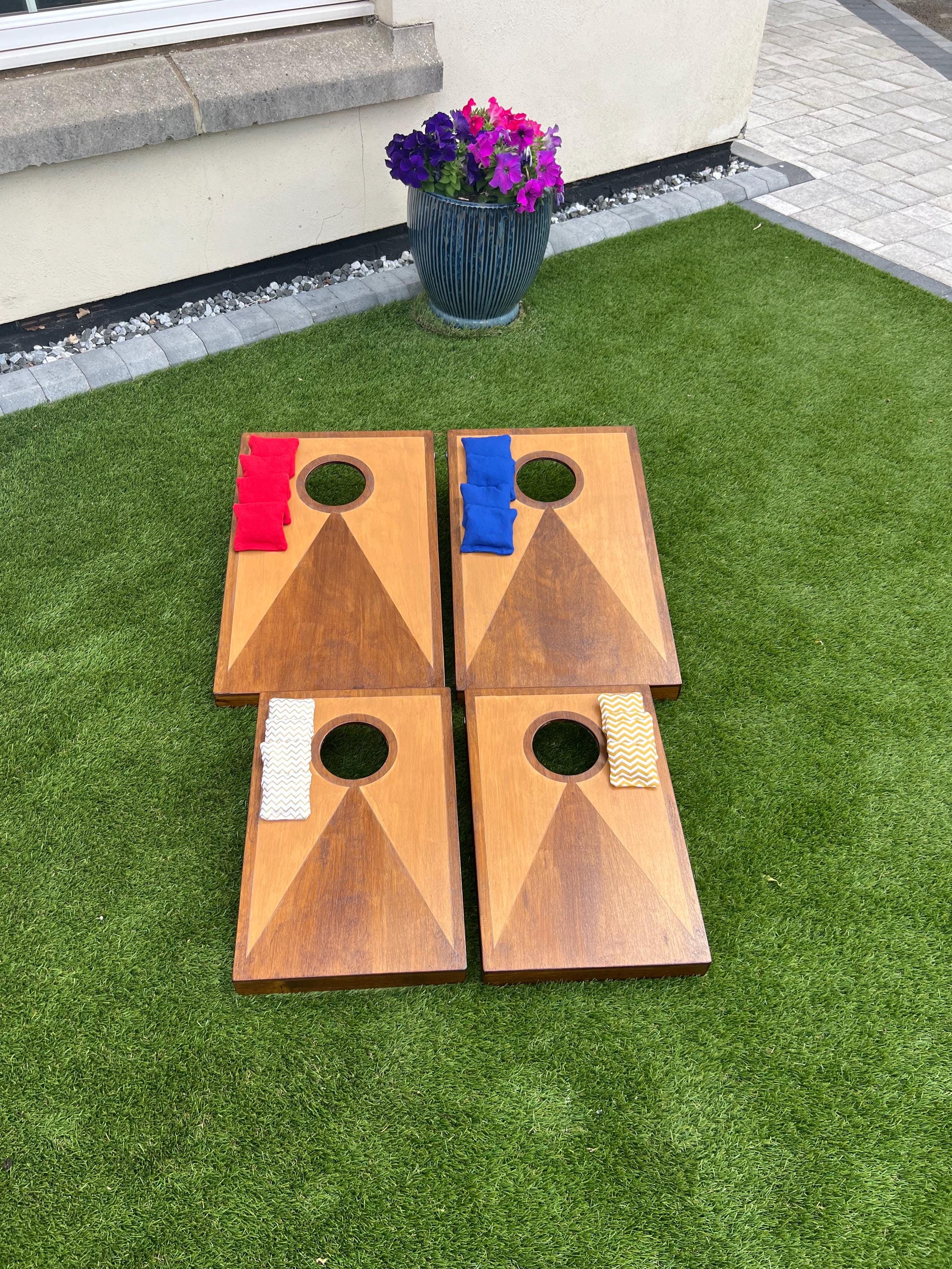 Mini Plus  Cornhole Set – Rustic Two-Tone Stained Wood Garden Game with Bags