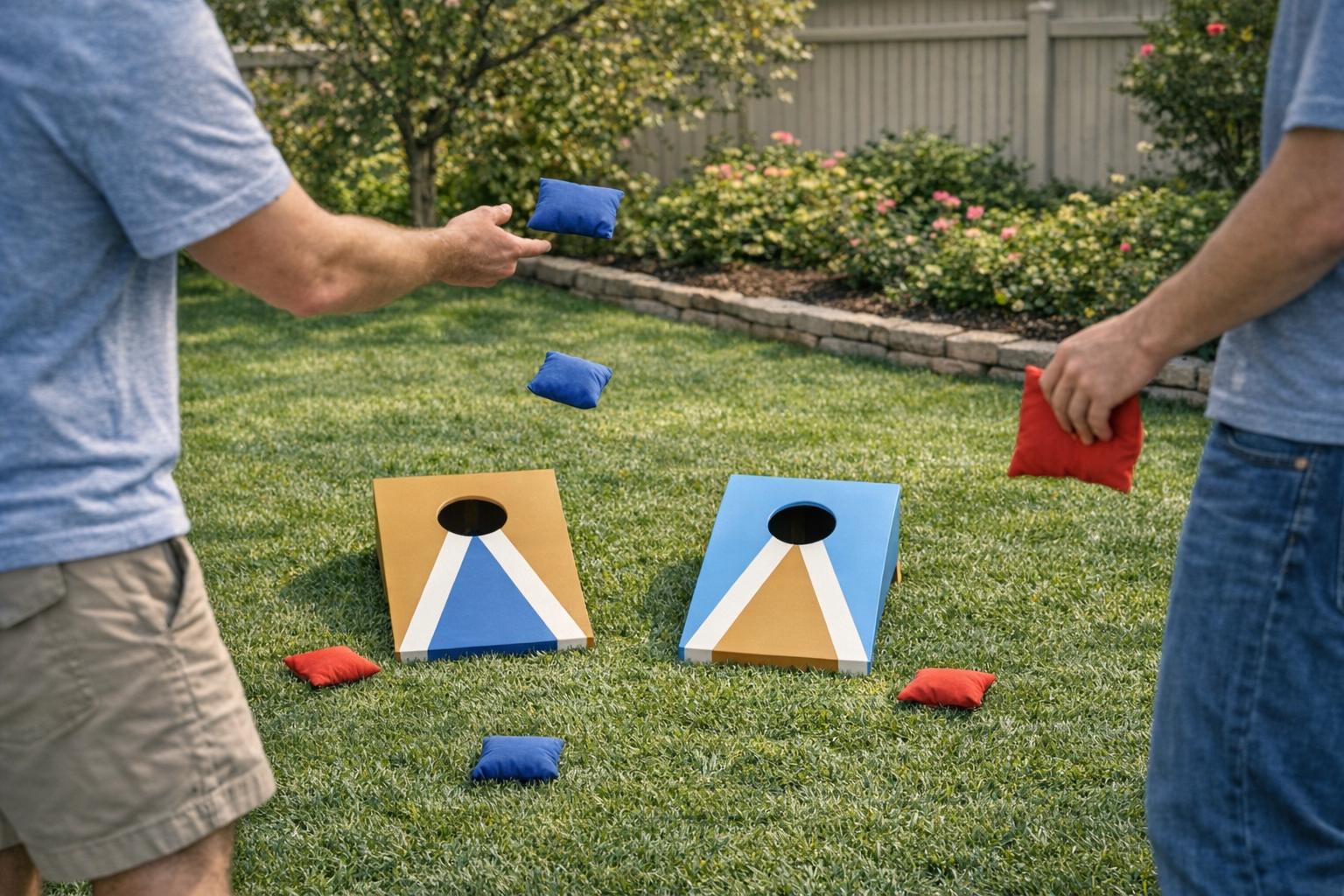 Mini Cornhole Set Blue Gold | Handmade Garden Game Boards | Travel Outdoor Game