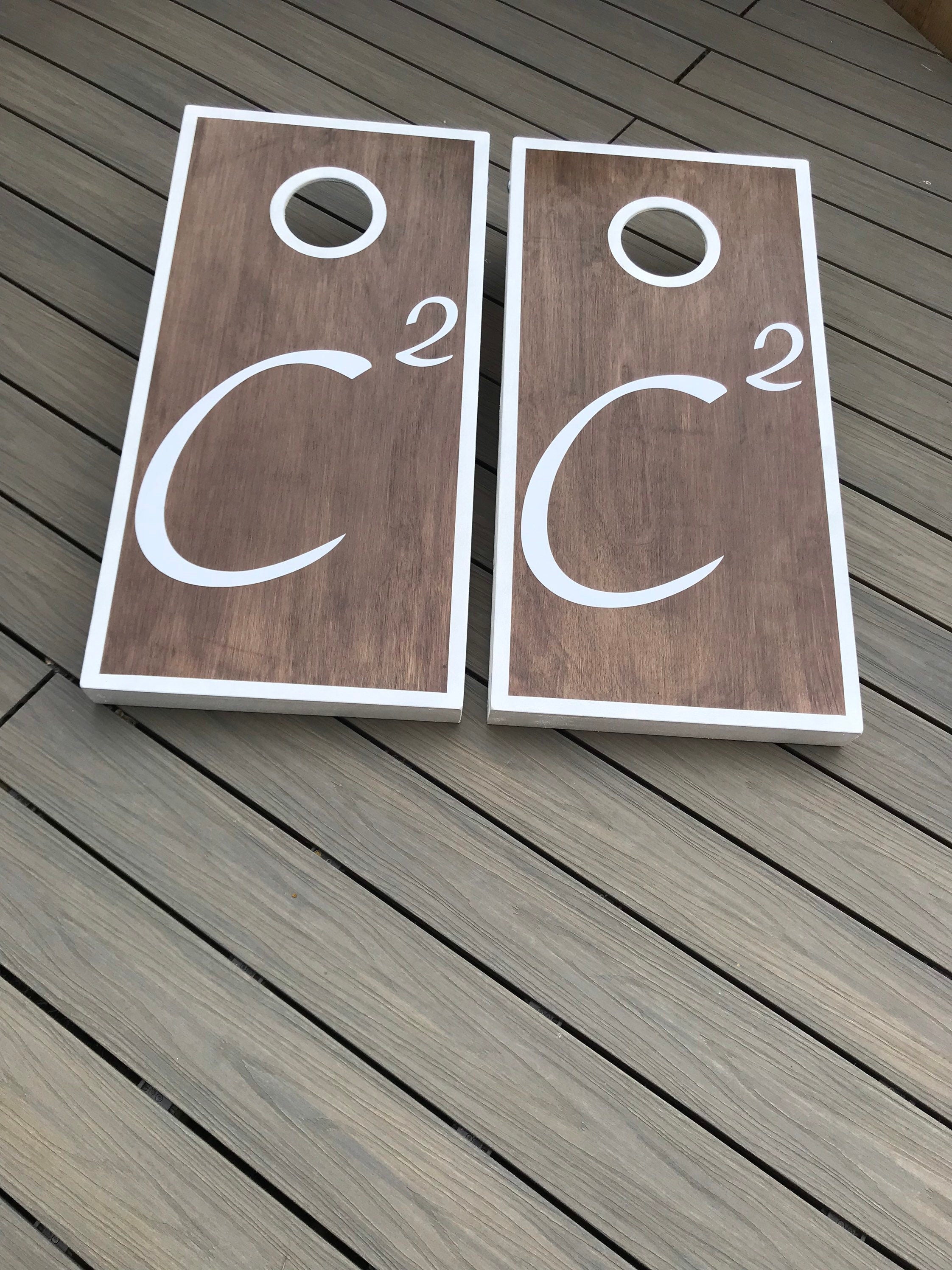 Medium Cornhole –Personalised Luxury  Stained Wooden Lawn Toss Boards with White Trim