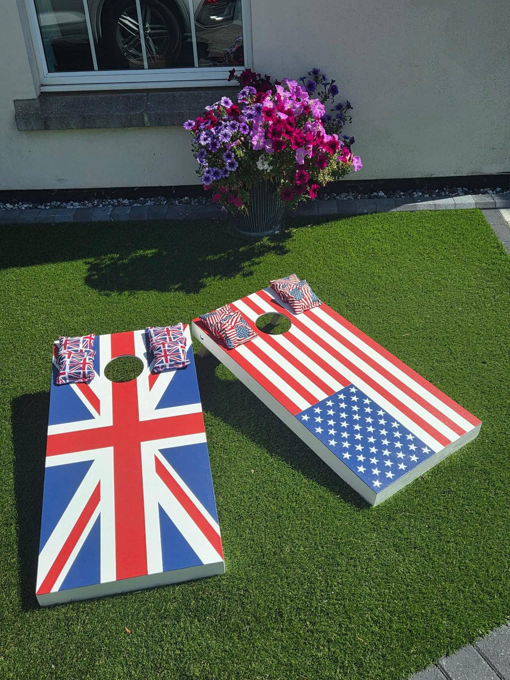 Handmade USA vs GB Cornhole Game Set: Adult Size Garden Bean Bag Toss