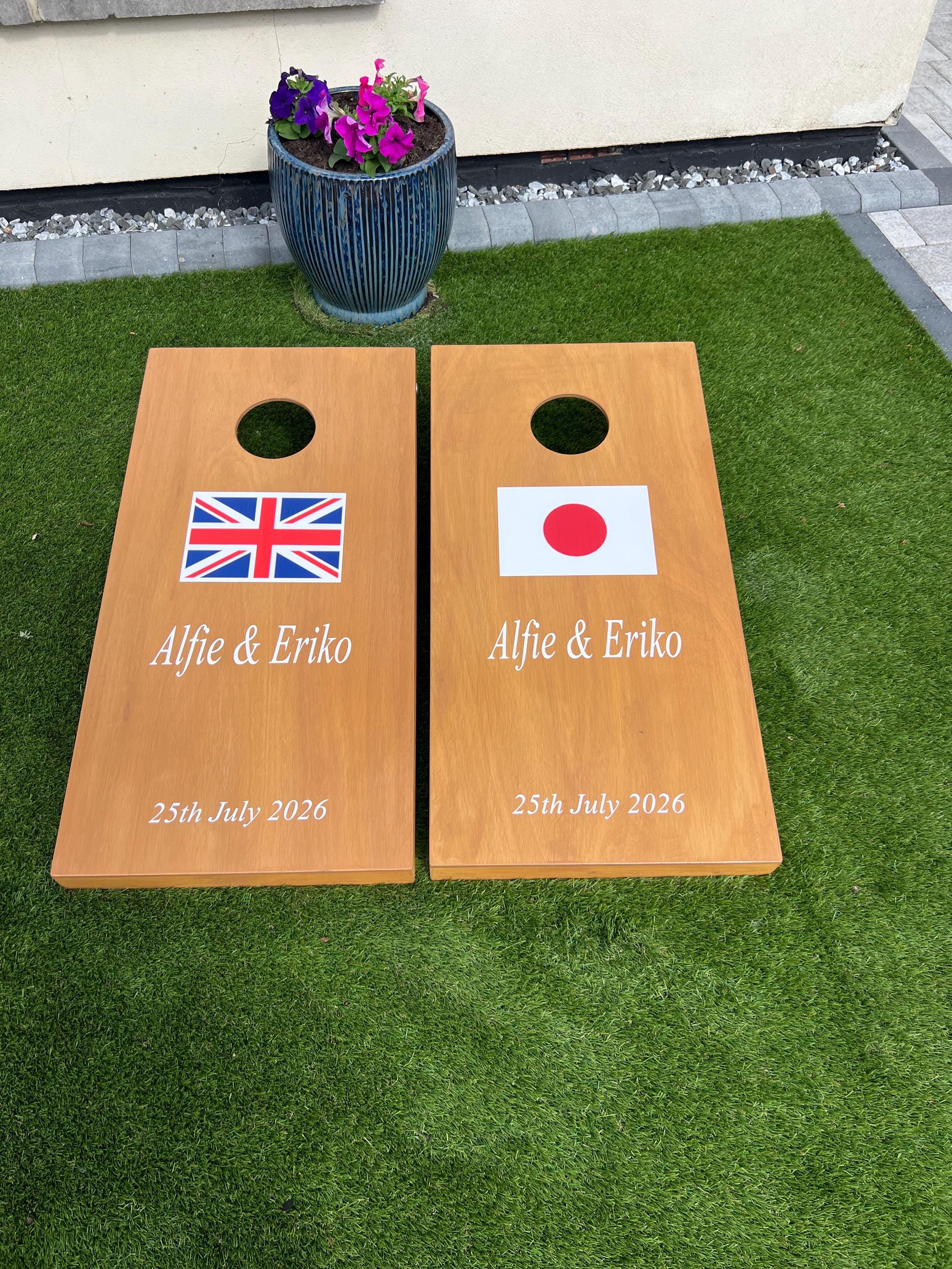 Japan vs GB Cornhole Game Set: Custom Patriotic Garden Bean Bag Toss Boards