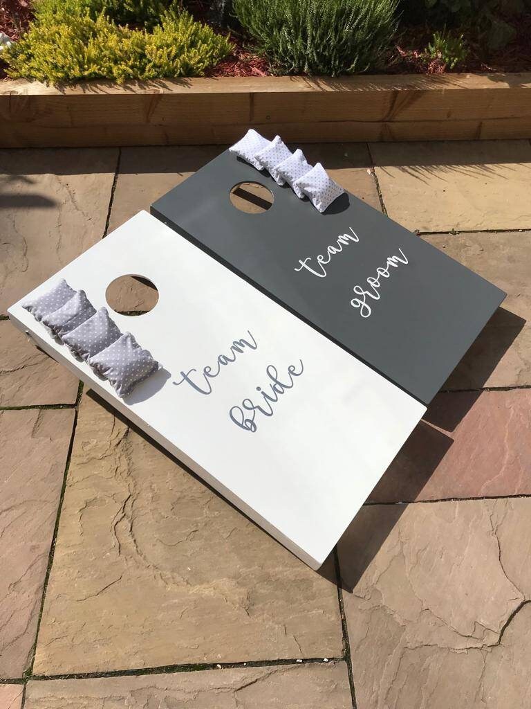 Team Bride Groom Cornhole Set | Wedding Lawn Game Boards | Bridal Shower Backyard Party