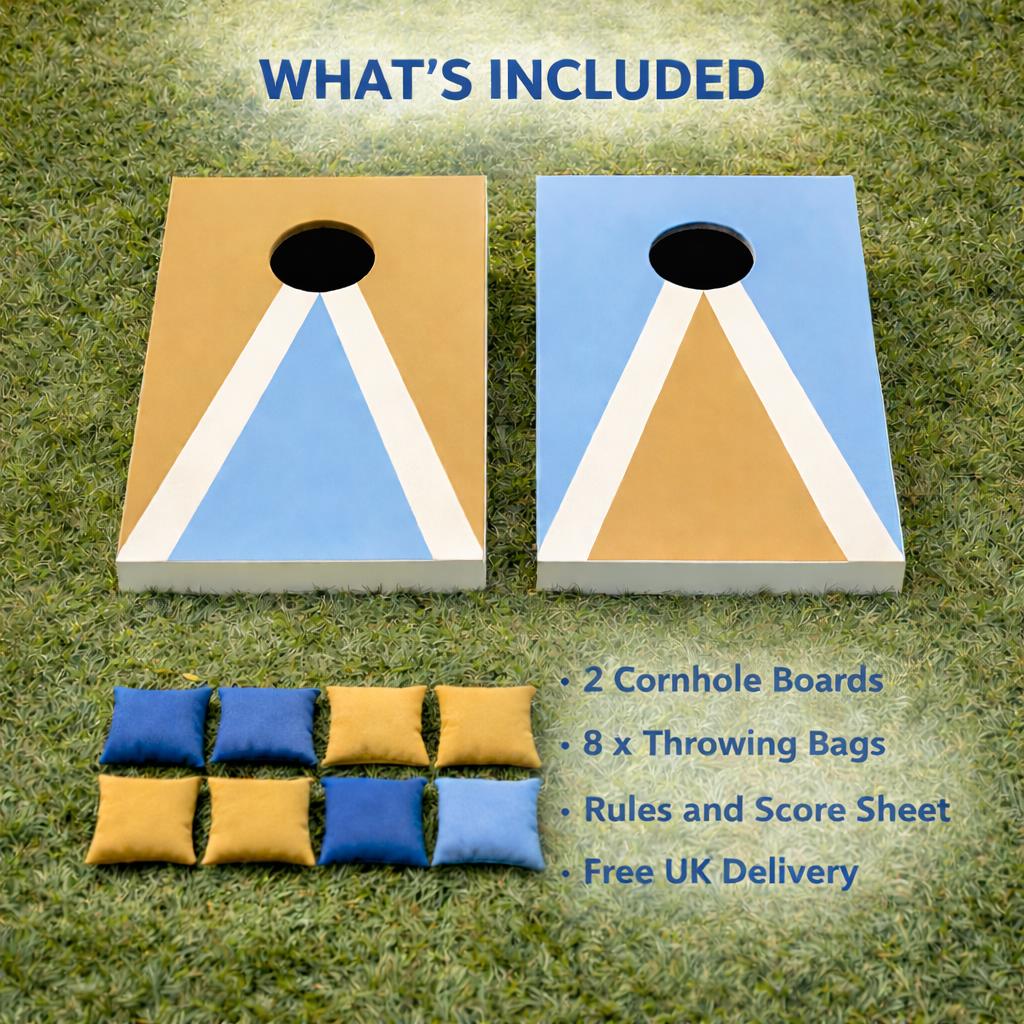 Mini Cornhole Set Blue Gold | Handmade Garden Game Boards | Travel Outdoor Game