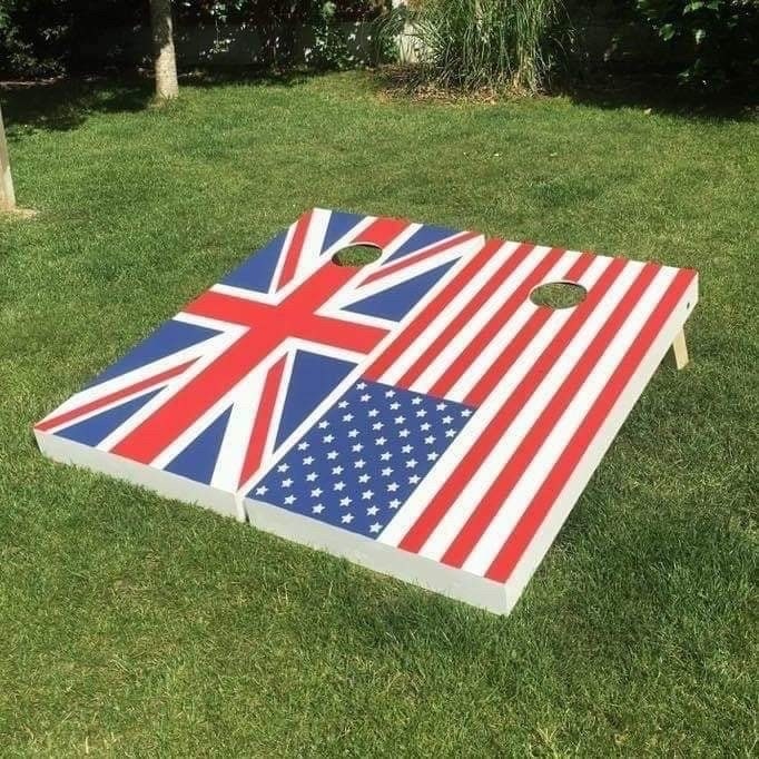 Regulation Cornhole Boards | UK USA Flag Lawn Game | Handcrafted Wooden Outdoor Set