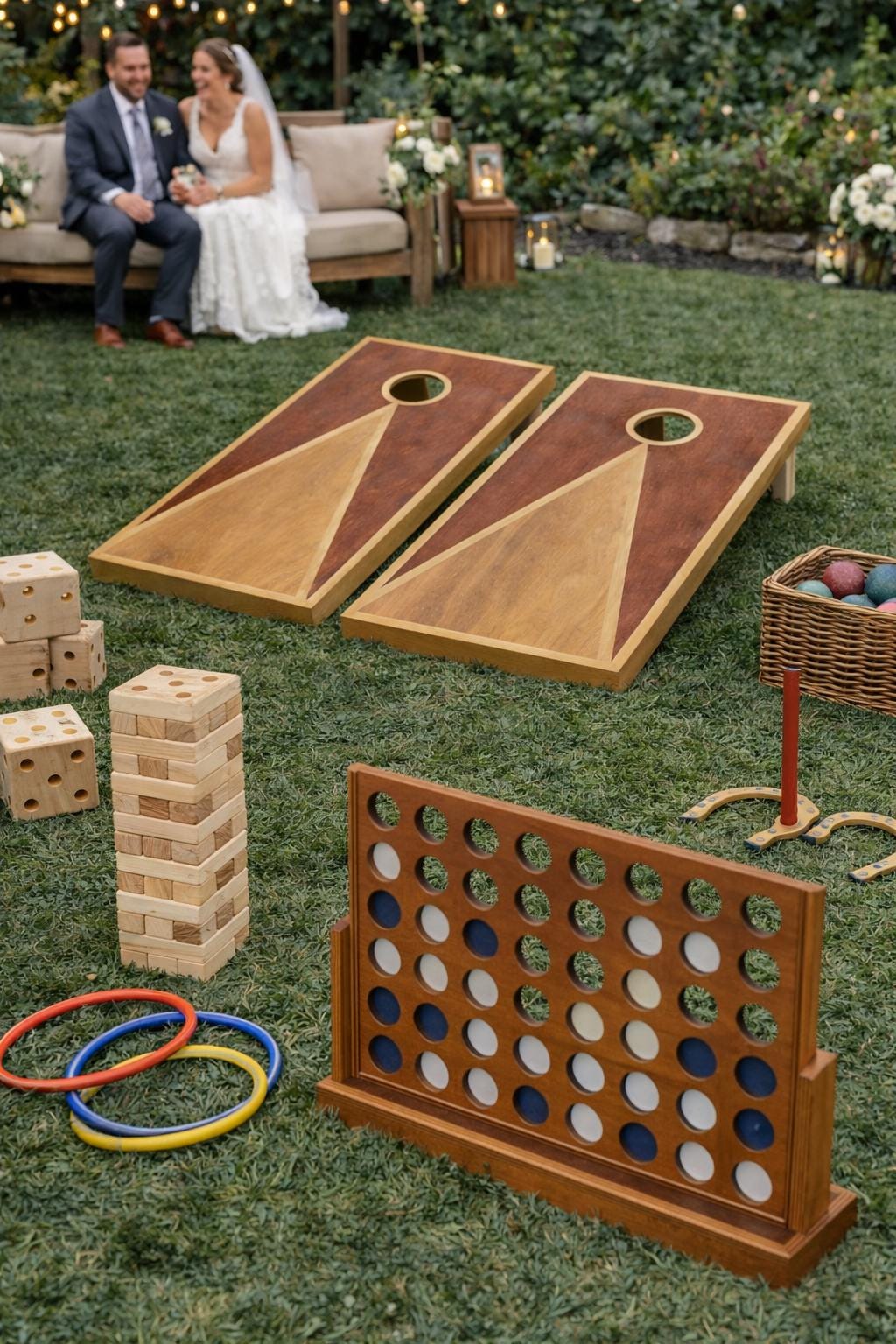 Wedding Cornhole Set | Geometric Wood Lawn Game Boards | Rustic Outdoor Party Game