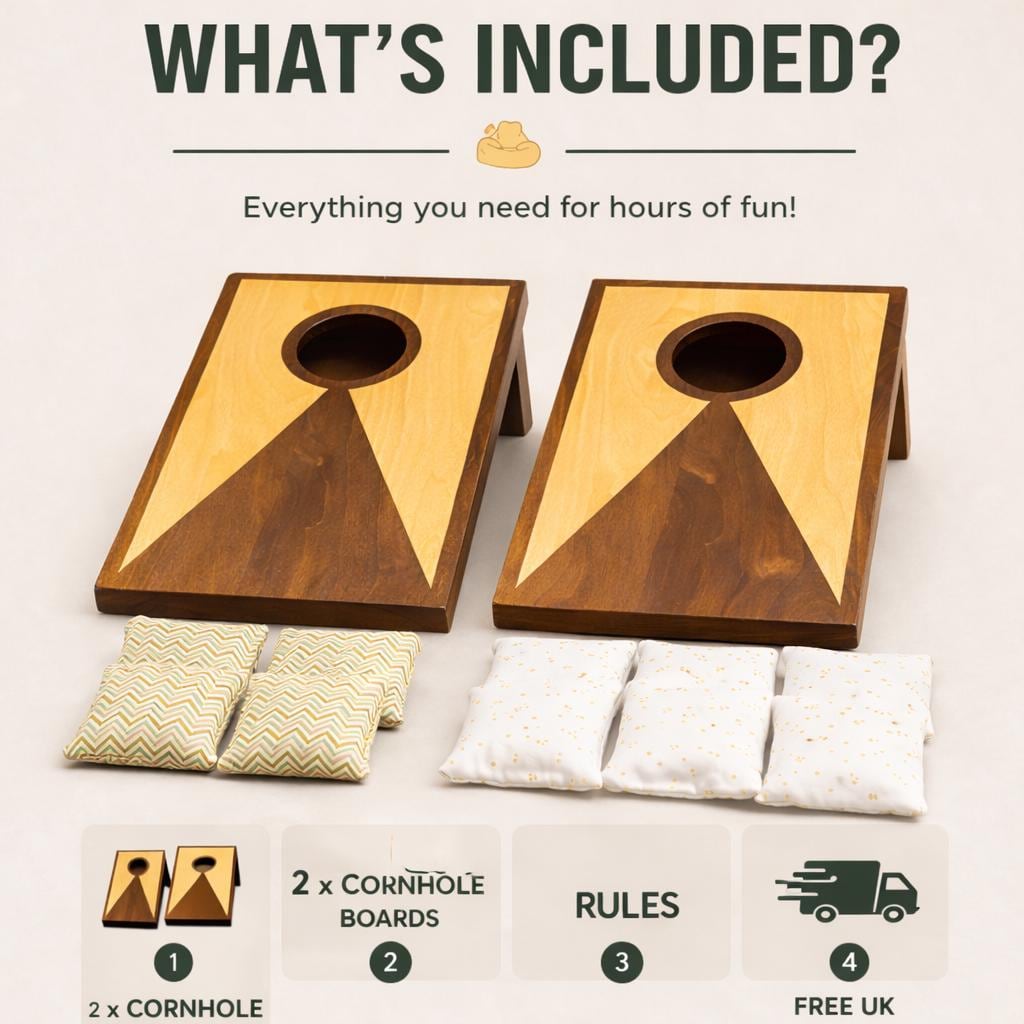 Mini Plus  Cornhole Set – Rustic Two-Tone Stained Wood Garden Game with Bags