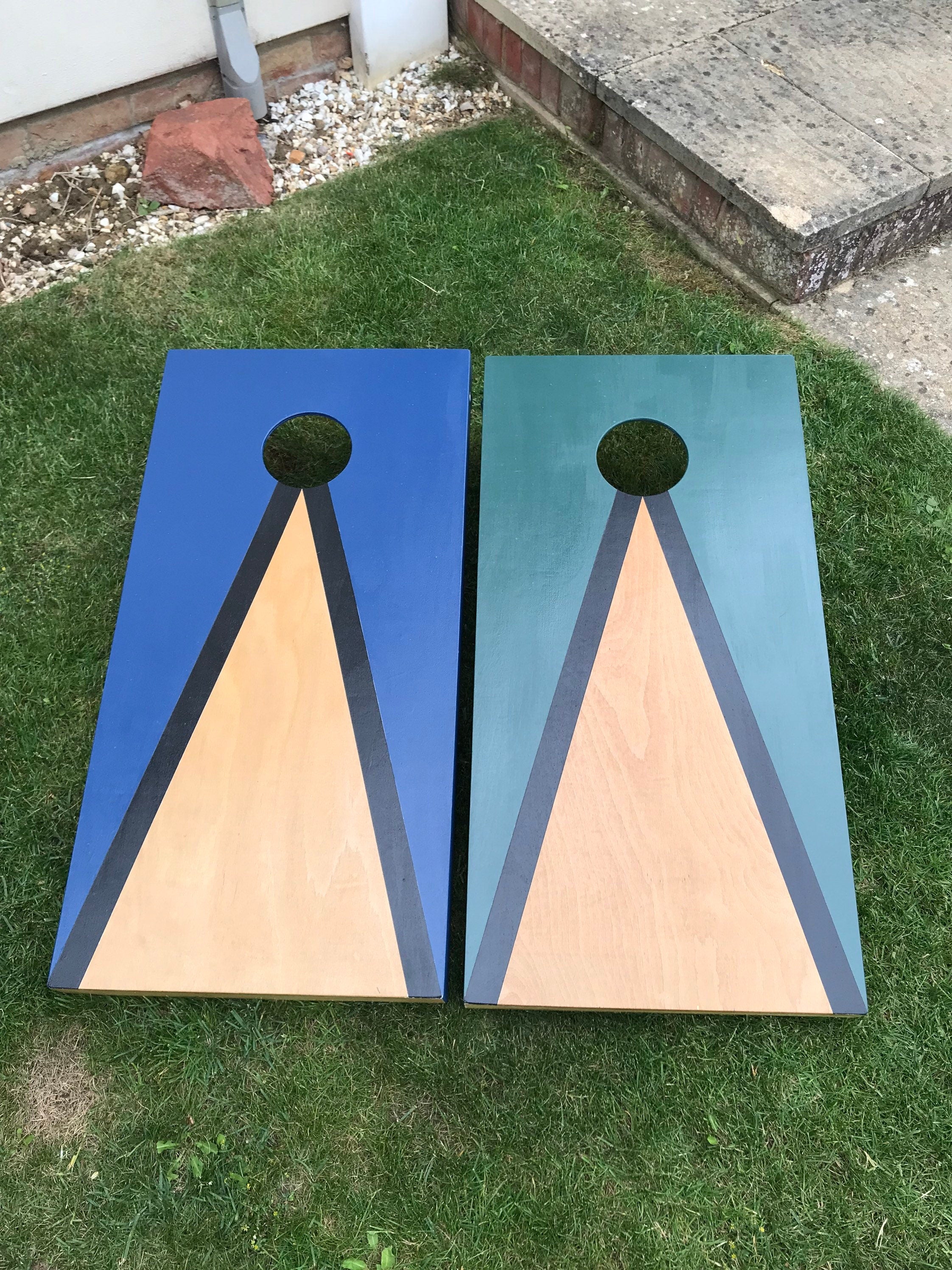 Cornhole Set Rustic : Blue & Green Painted Bean Bag Toss