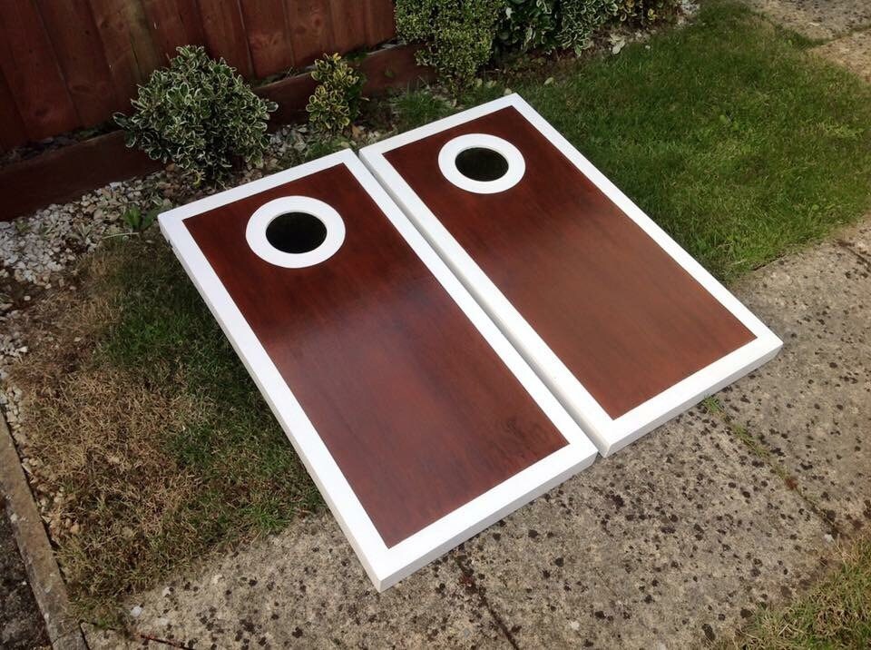 Cornhole Luxury Handmade– Stained Wooden Boards, Painted Trim, Bean Bags Included