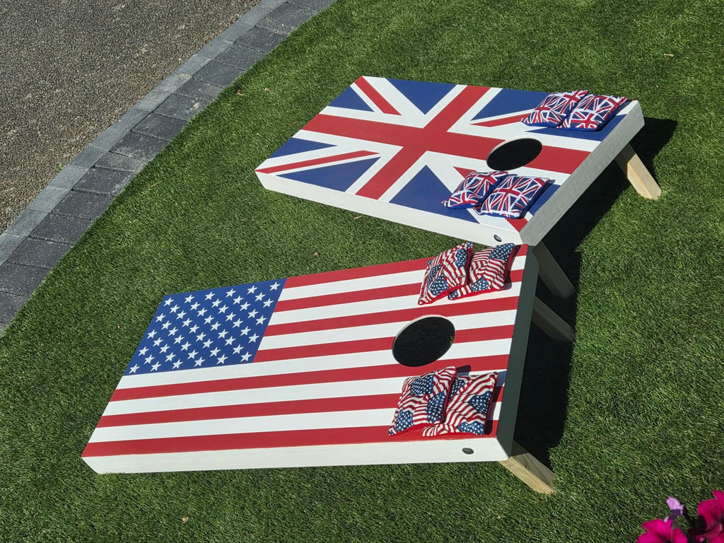 Handmade USA vs GB Cornhole Game Set: Adult Size Garden Bean Bag Toss