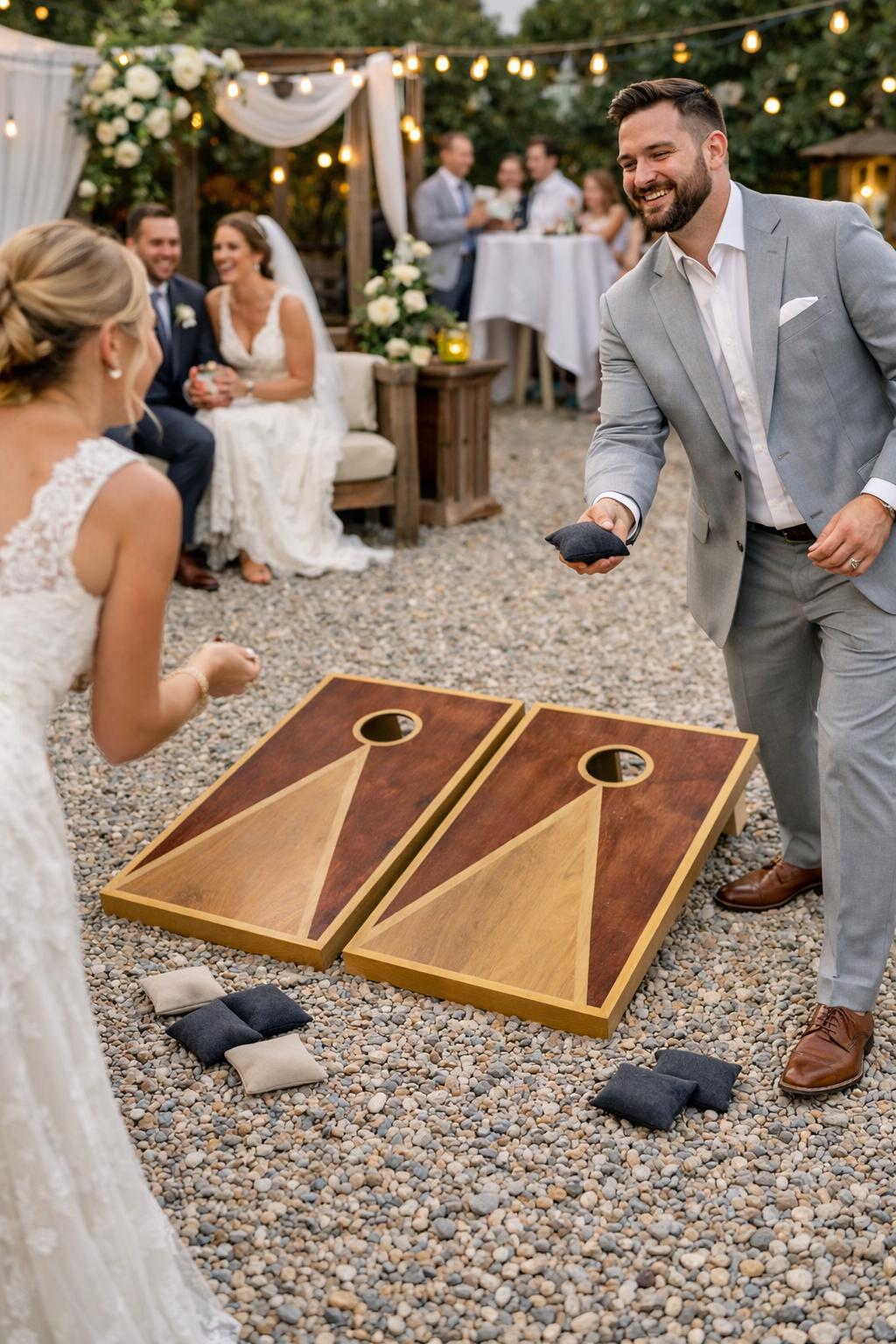 Wedding Cornhole Set | Geometric Wood Lawn Game Boards | Rustic Outdoor Party Game