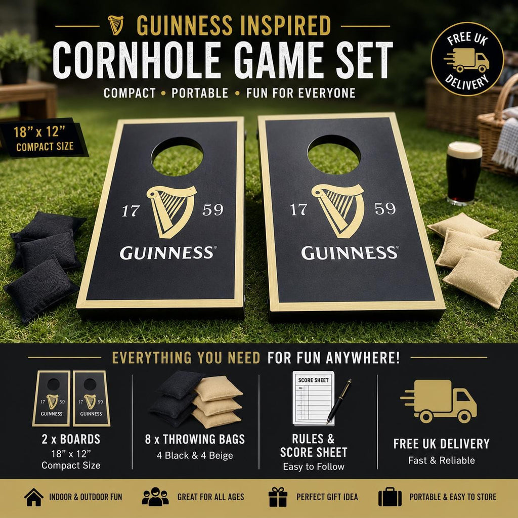 Guinness Inspired Cornhole Game Set – Compact Portable Bean Bag Toss (18" x 12")