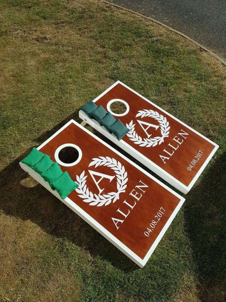 Personalised custom cornhole Board Set: Medium Stained Wood Bean Bag Toss Game