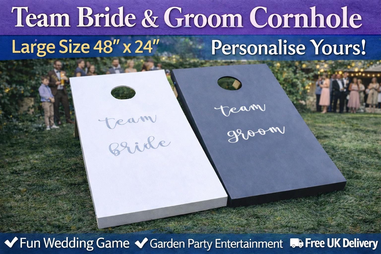 Personalised Wedding Cornhole Game | Team Bride Groom Lawn Entertainment (48" x 24")