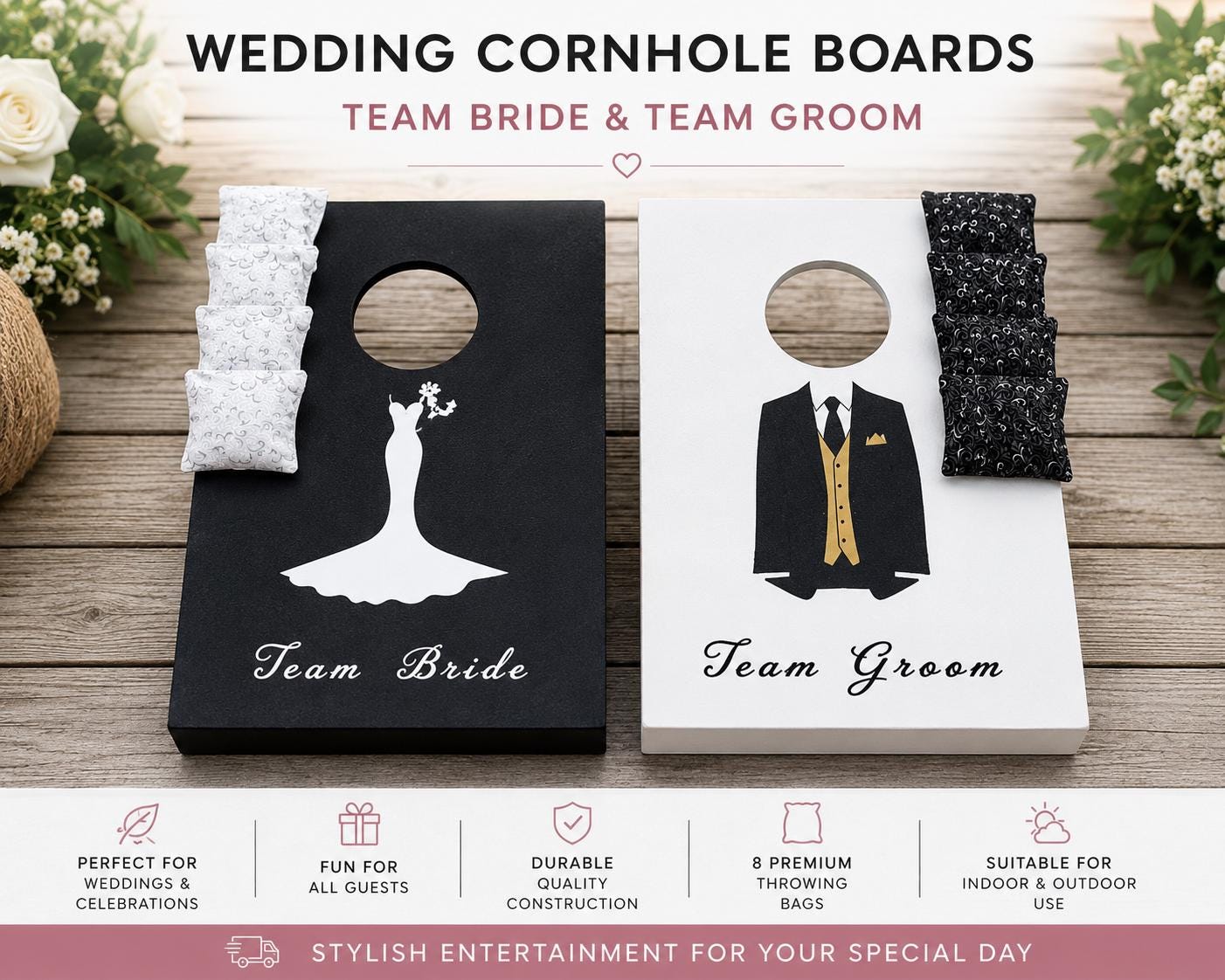 Cornhole Game: Personalised Wedding portable size Bean Bag Toss Set