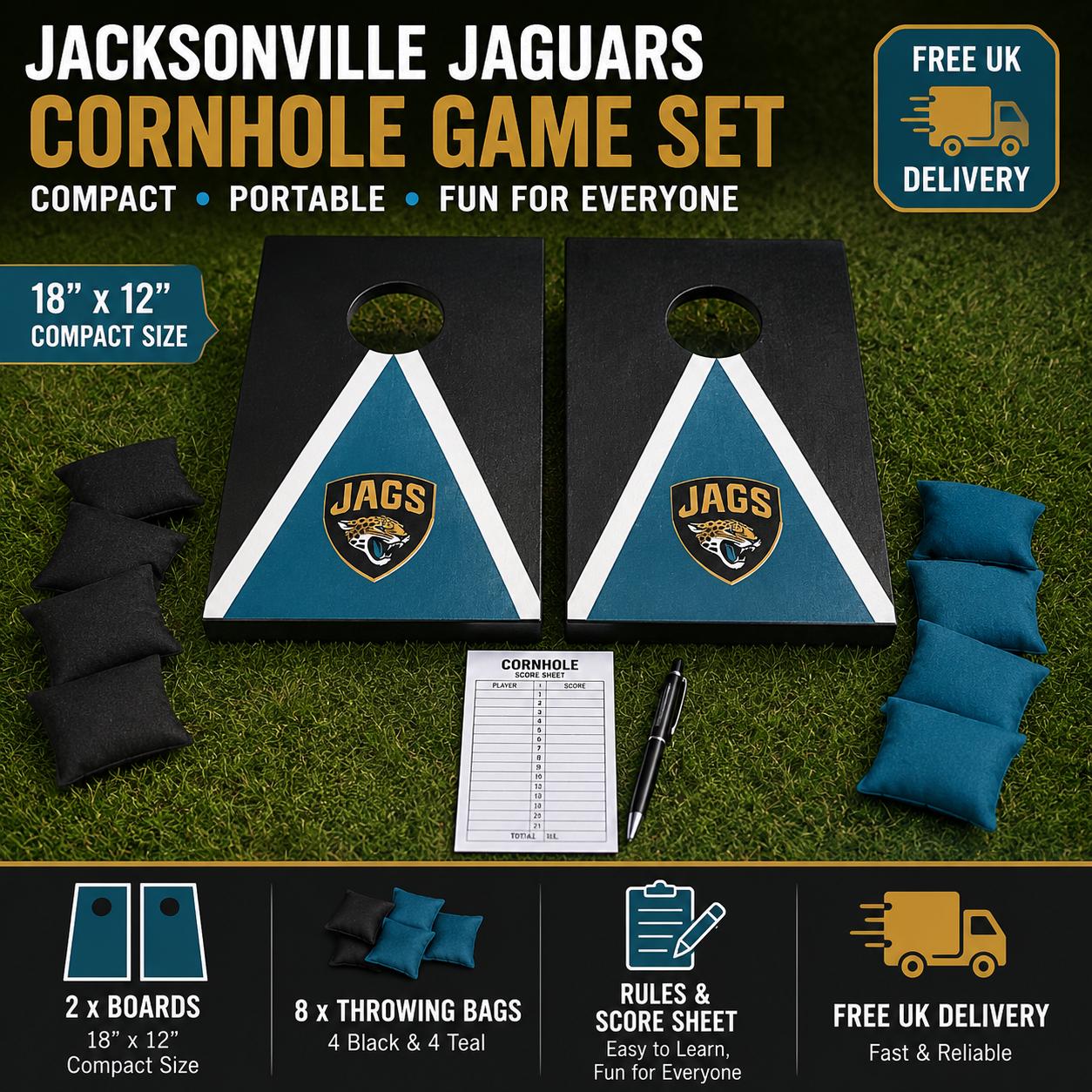 Jacksonville Jaguars Cornhole Game Set – 18"x12" Portable Tailgate Toss Boards