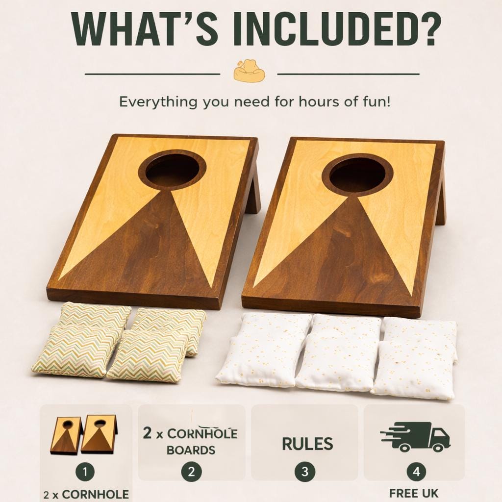 Cornhole Set – Rustic two tone  Stained Wood – Mini Garden Game with Bags and foldable legs