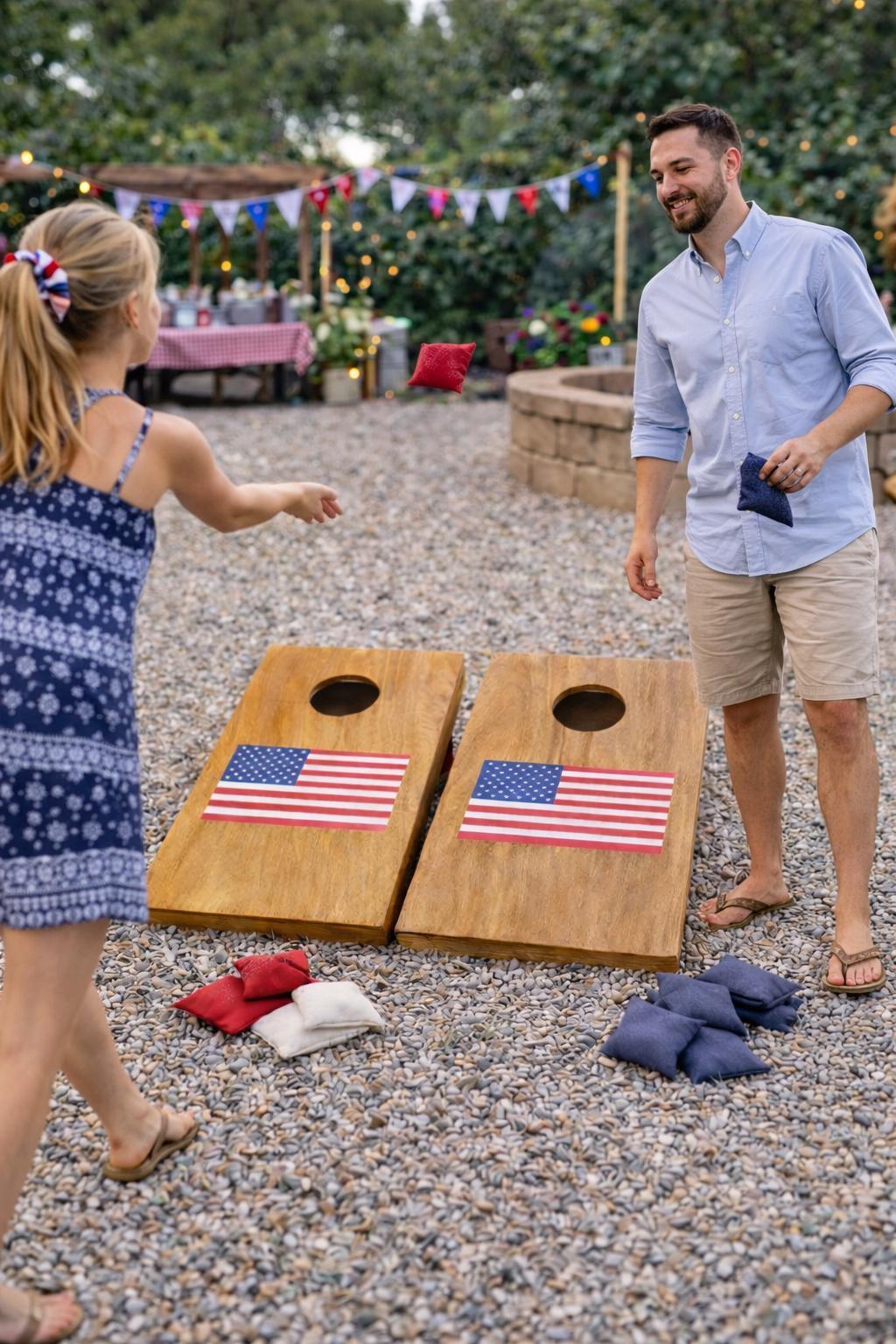 Mini Cornhole Set | Patriotic American Flag Boards, Tabletop indoor Game. 8 bags . travel edition