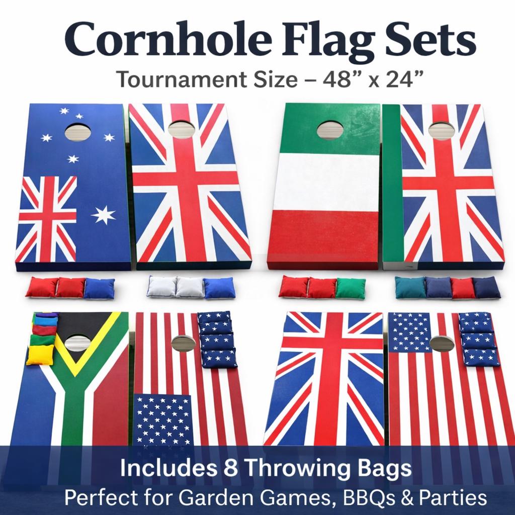 Tournament Size Cornhole Boards | Flag Designs, Includes 8 Bags