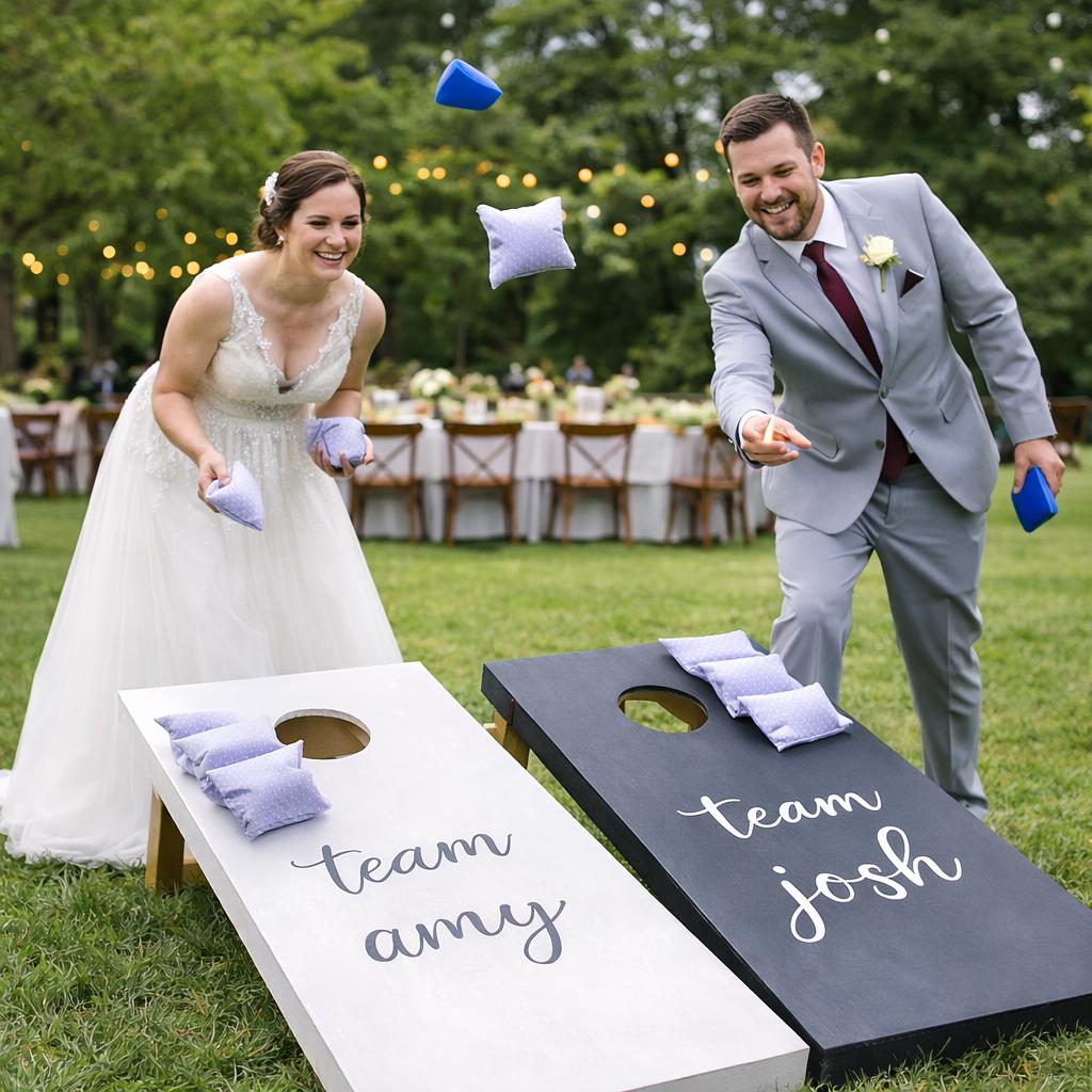 Team Bride Groom Cornhole Set | Wedding Lawn Game Boards | Bridal Shower Backyard Party