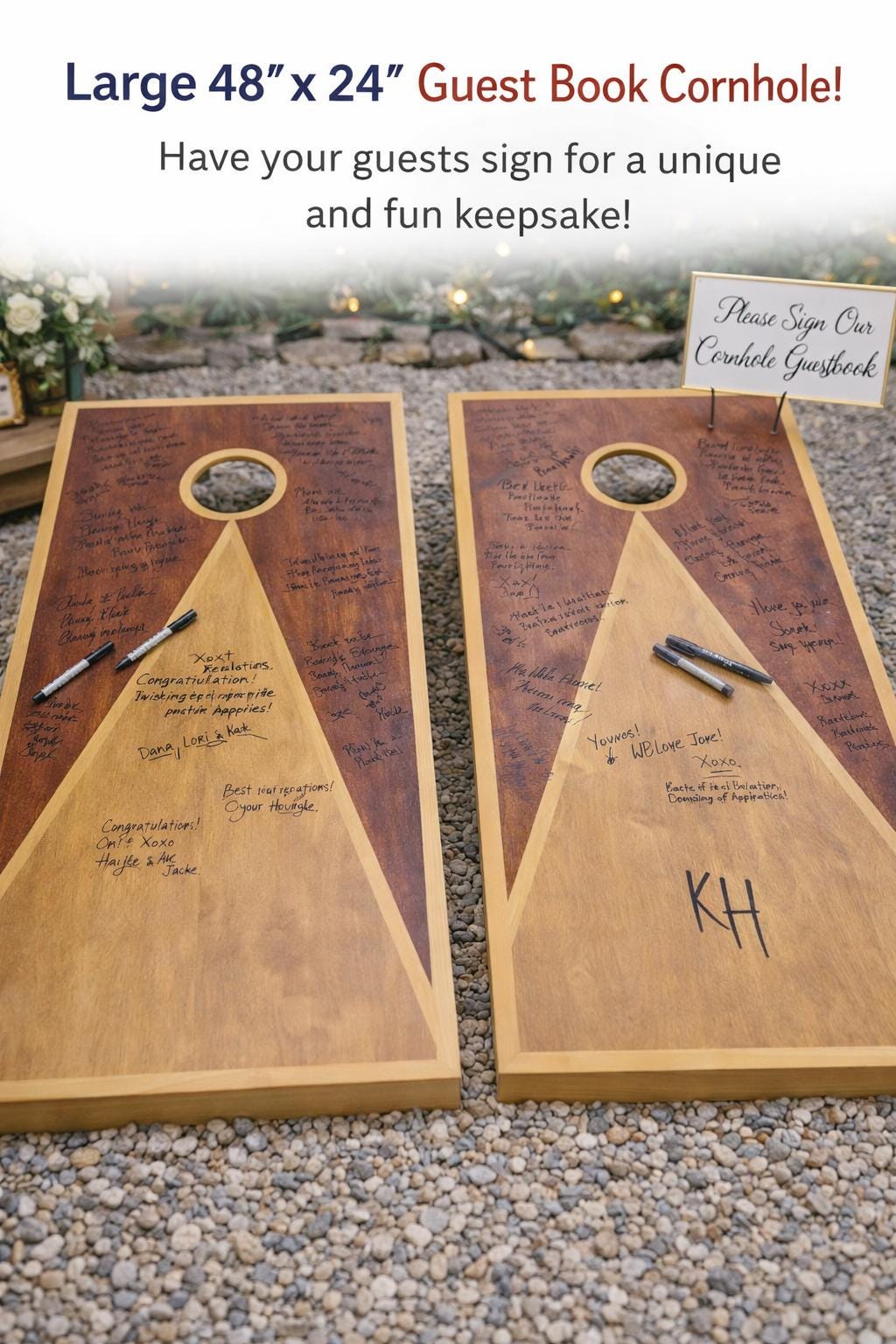 Wedding Cornhole Set | Geometric Wood Lawn Game Boards | Rustic Outdoor Party Game