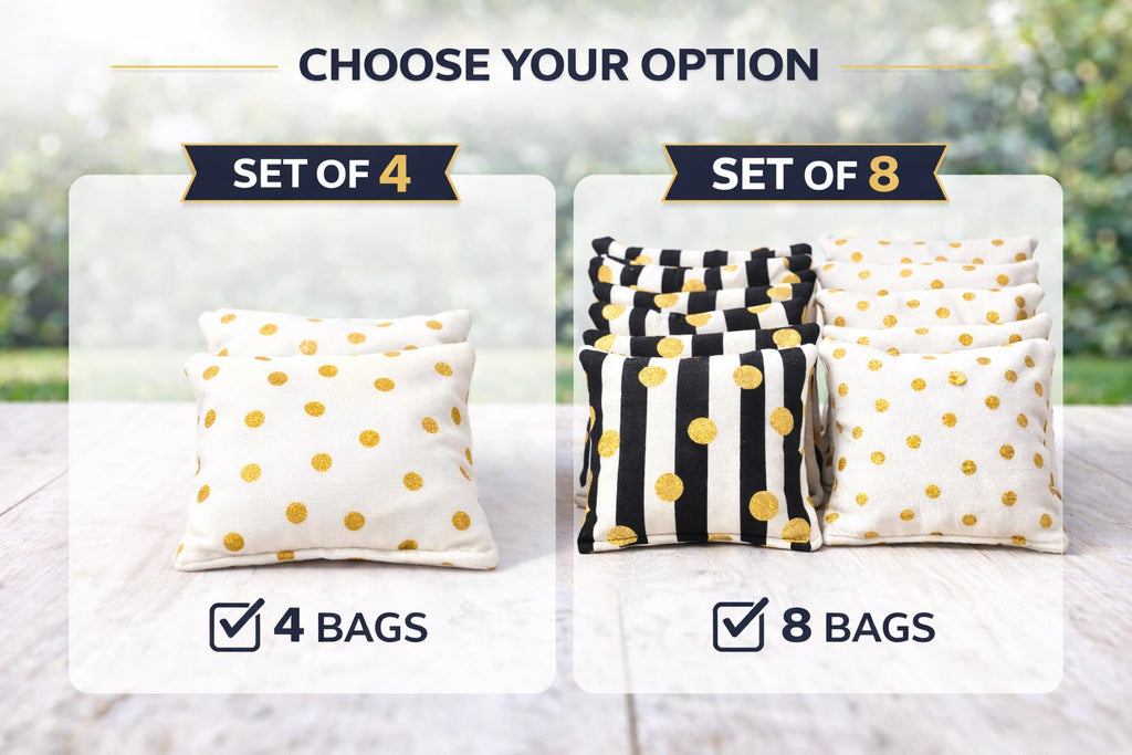 Regulation Cornhole Bags (Set of 4 or 8) | 6"x6" Tournament Bean Bags, 2 Styles