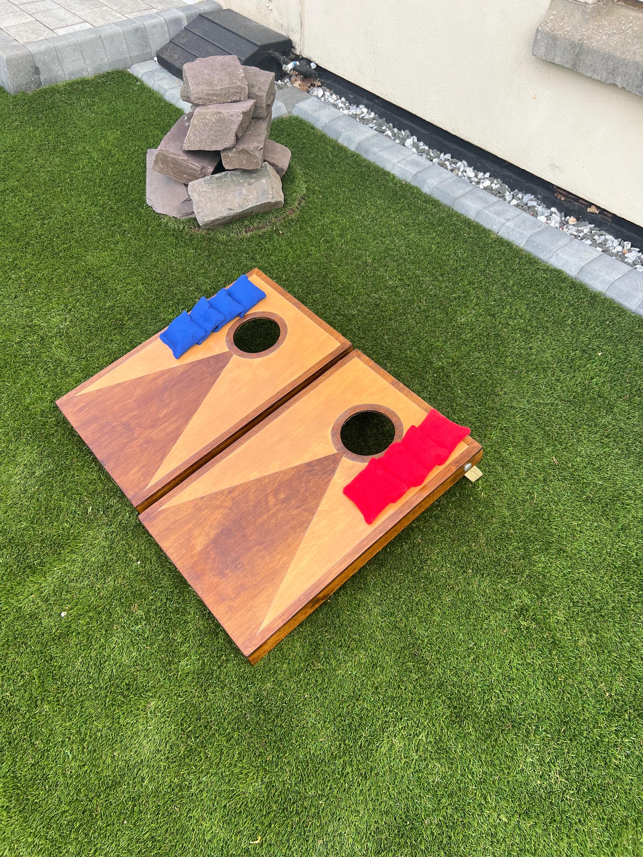 Mini Plus  Cornhole Set – Rustic Two-Tone Stained Wood Garden Game with Bags