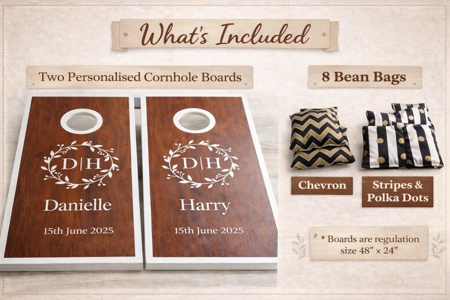 Personalised Solid Wood Cornhole Boards | Regulation Garden Game Set including 8 bags .
