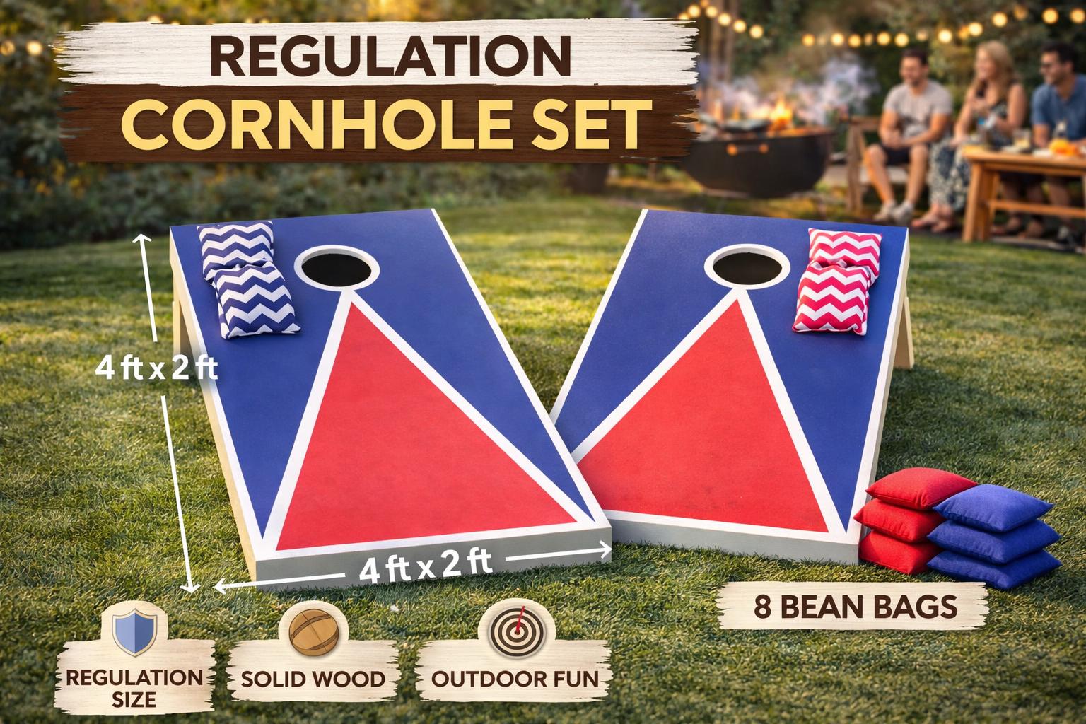 Regulation Cornhole Set | 4ft x 2ft Tournament Boards, 8 Bean Bags, Outdoor Lawn Game
