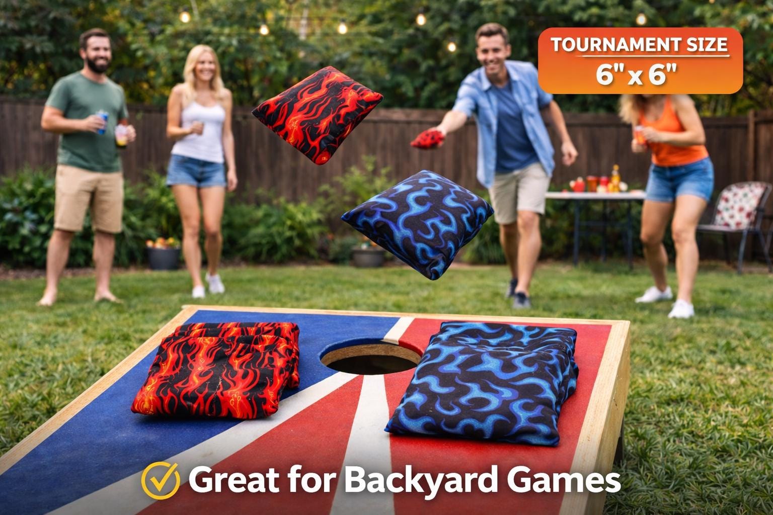 Cornhole Throwing Bags Set of 8 | Red Flame Blue Durable Canvas Bags