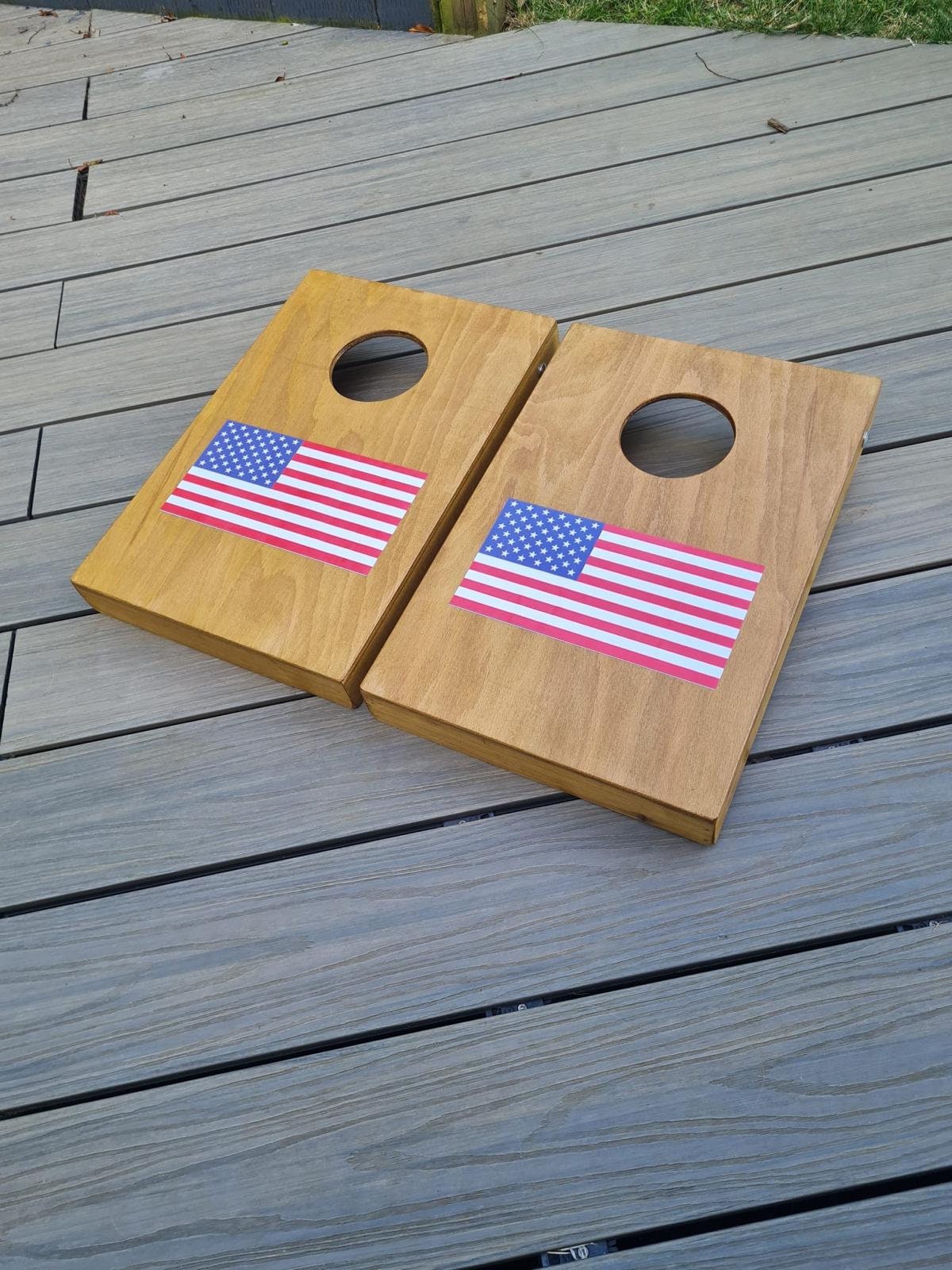 Mini Cornhole Set | Patriotic American Flag Boards, Tabletop indoor Game. 8 bags . travel edition
