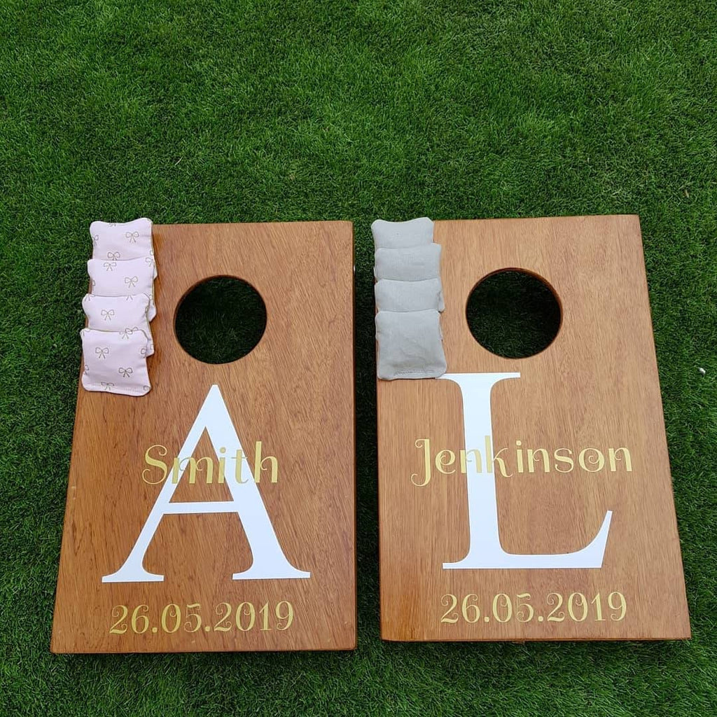 Personalised Mini Cornhole Set: Handmade Wooden Bean Bag Toss Game