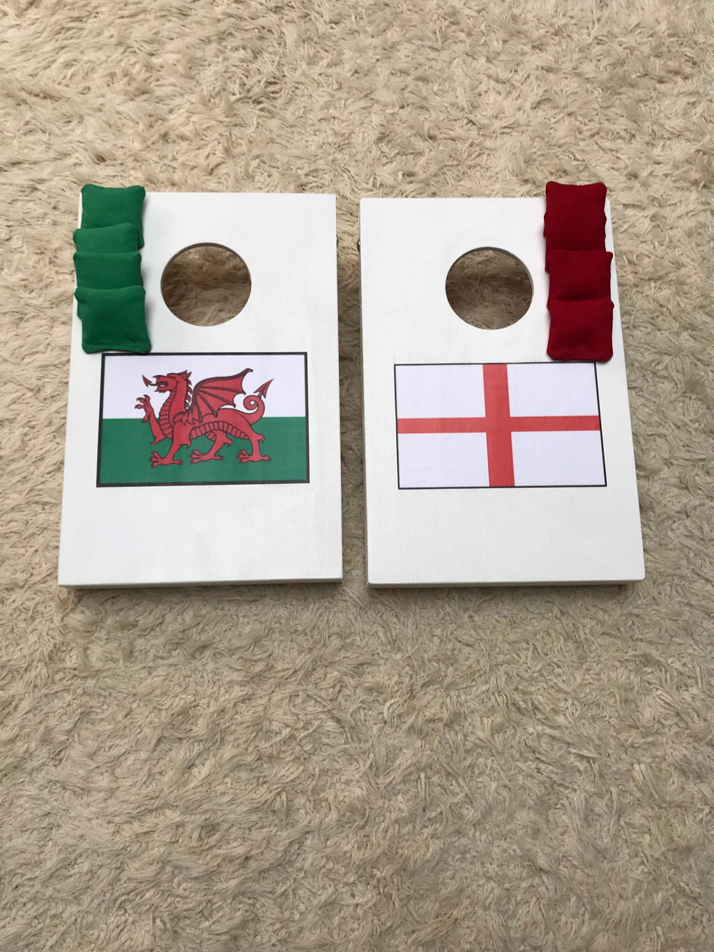 Handmade Cornhole Set Patriotic Flag : Wooden Bean Bag Toss Game
