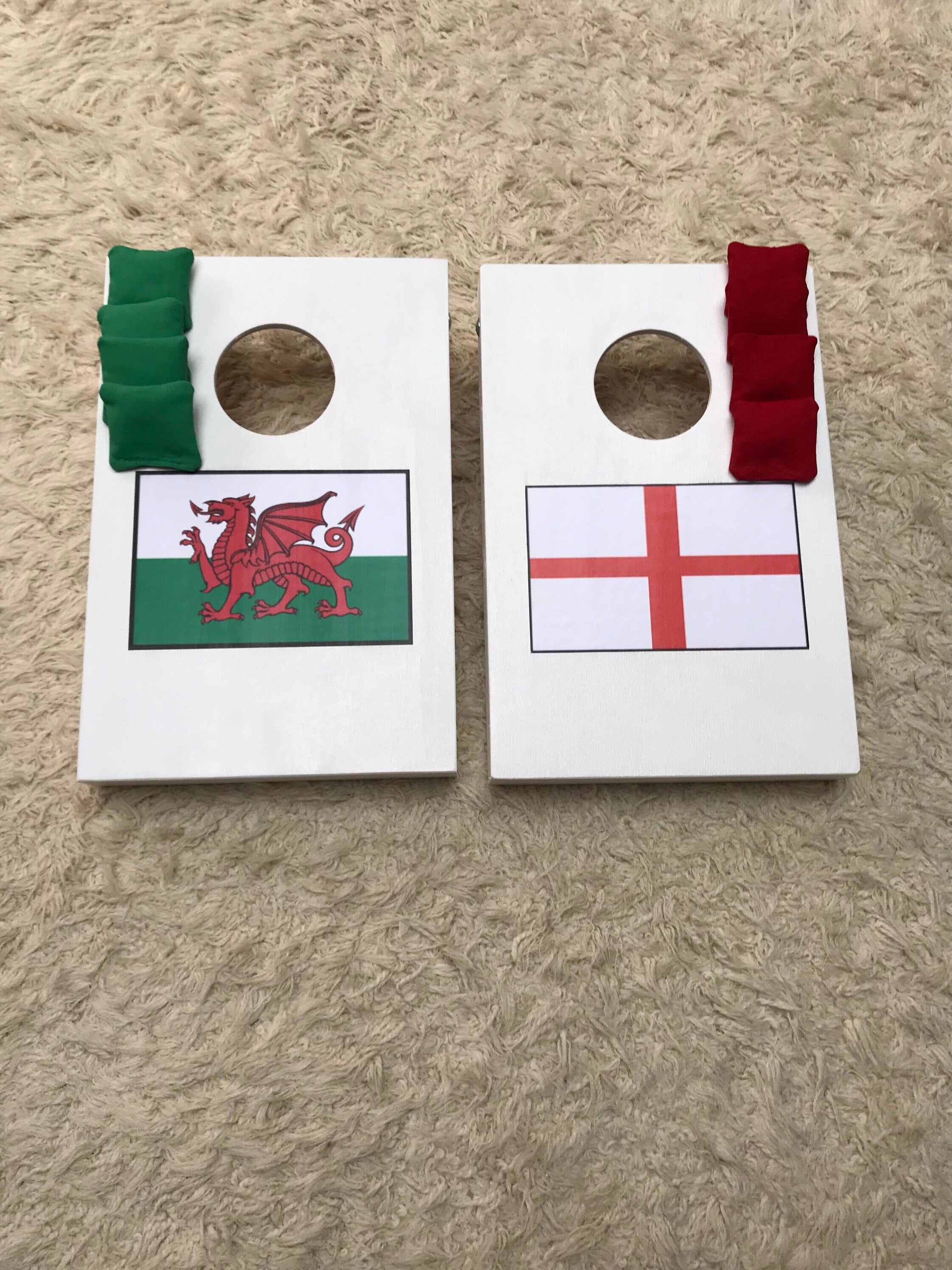 Handmade Cornhole Set Patriotic Flag : Wooden Bean Bag Toss Game