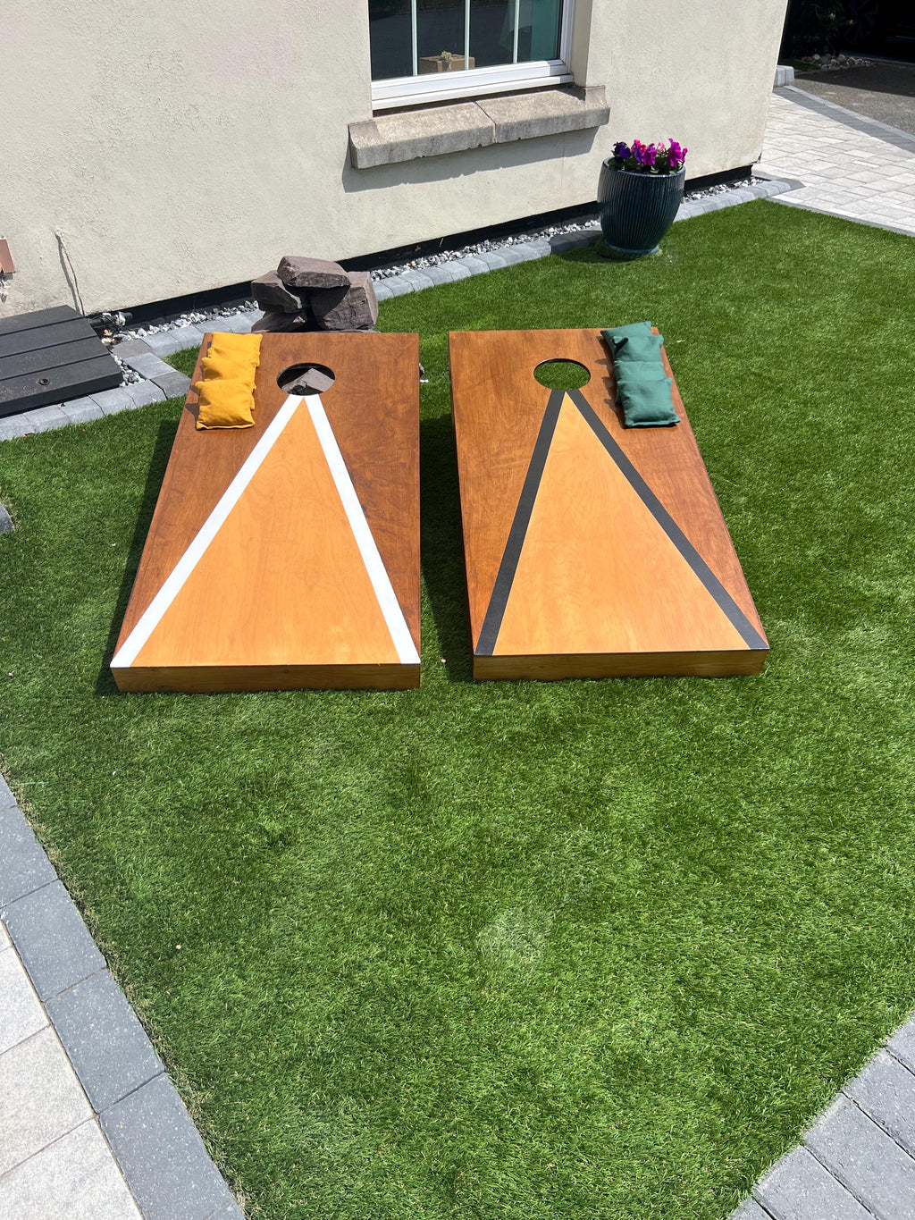 Handmade Cornhole Game  Rustic– Two-Tone Stained Boards & Bean Bags – Wedding or Party Lawn Game