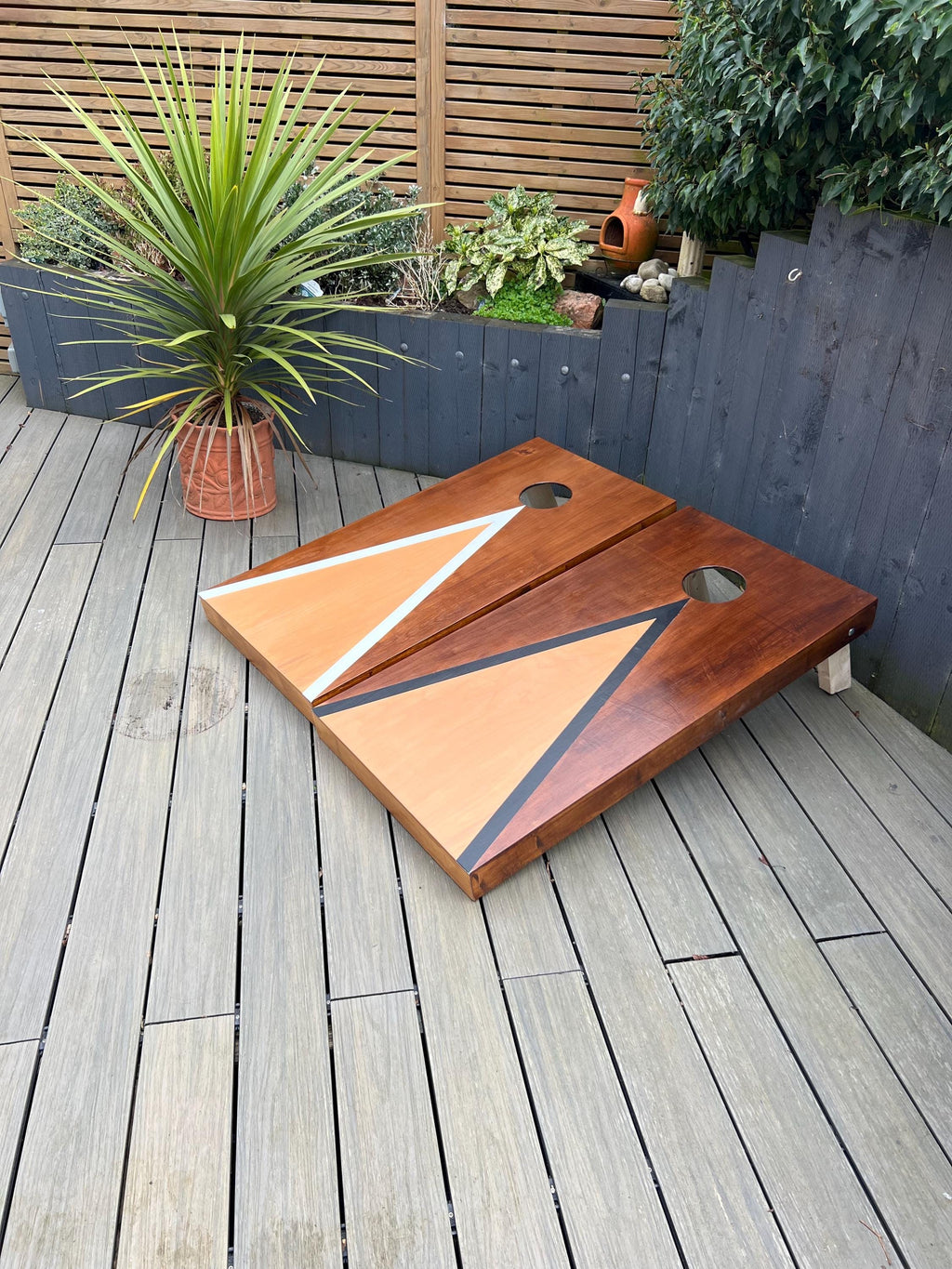 Handmade Cornhole Game  Rustic– Two-Tone Stained Boards & Bean Bags – Wedding or Party Lawn Game