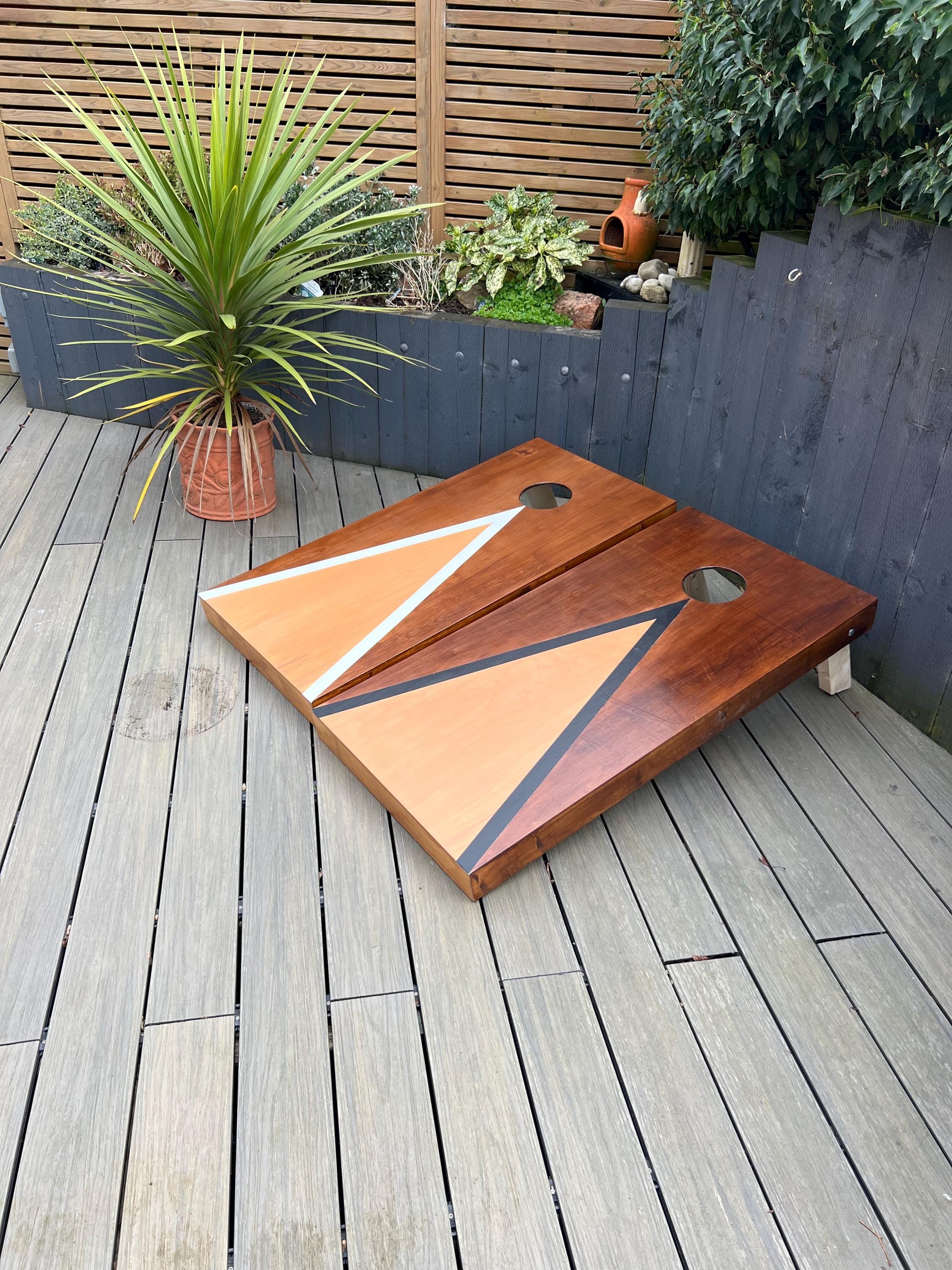 Handmade Cornhole Game  Rustic– Two-Tone Stained Boards & Bean Bags – Wedding or Party Lawn Game