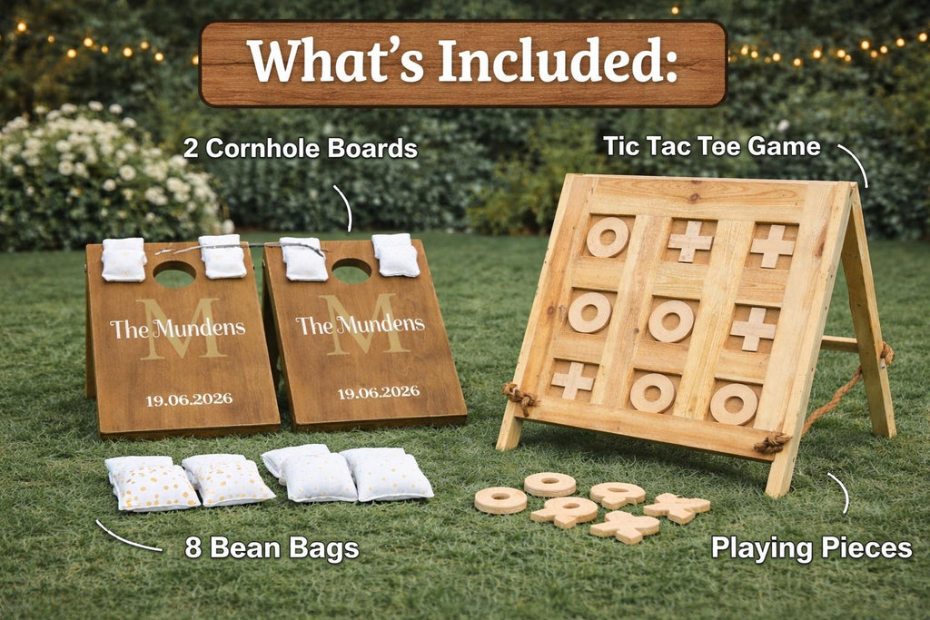 Handmade Wooden Cornhole Tic Tac Toe Garden Games Bundle | Lawn Party Set