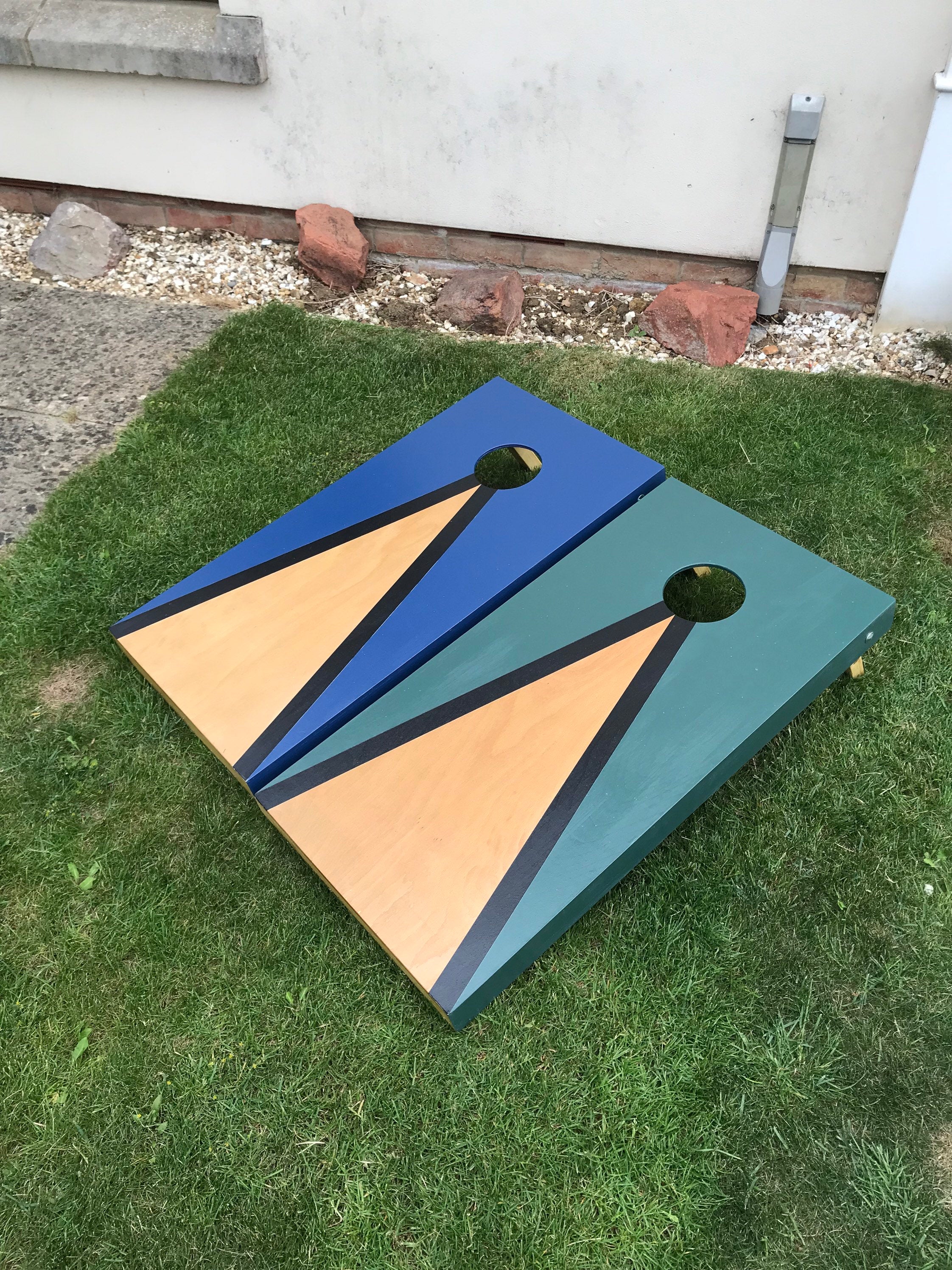 Cornhole Set Rustic : Blue & Green Painted Bean Bag Toss