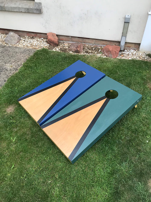 Blue & Natural Cornhole Set (Medium Size)  – Handmade Outdoor Lawn Game with Optional LED Lights