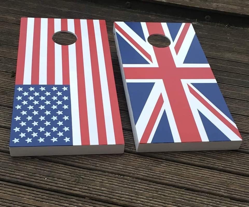 Regulation Cornhole Boards | UK USA Flag Lawn Game | Handcrafted Wooden Outdoor Set