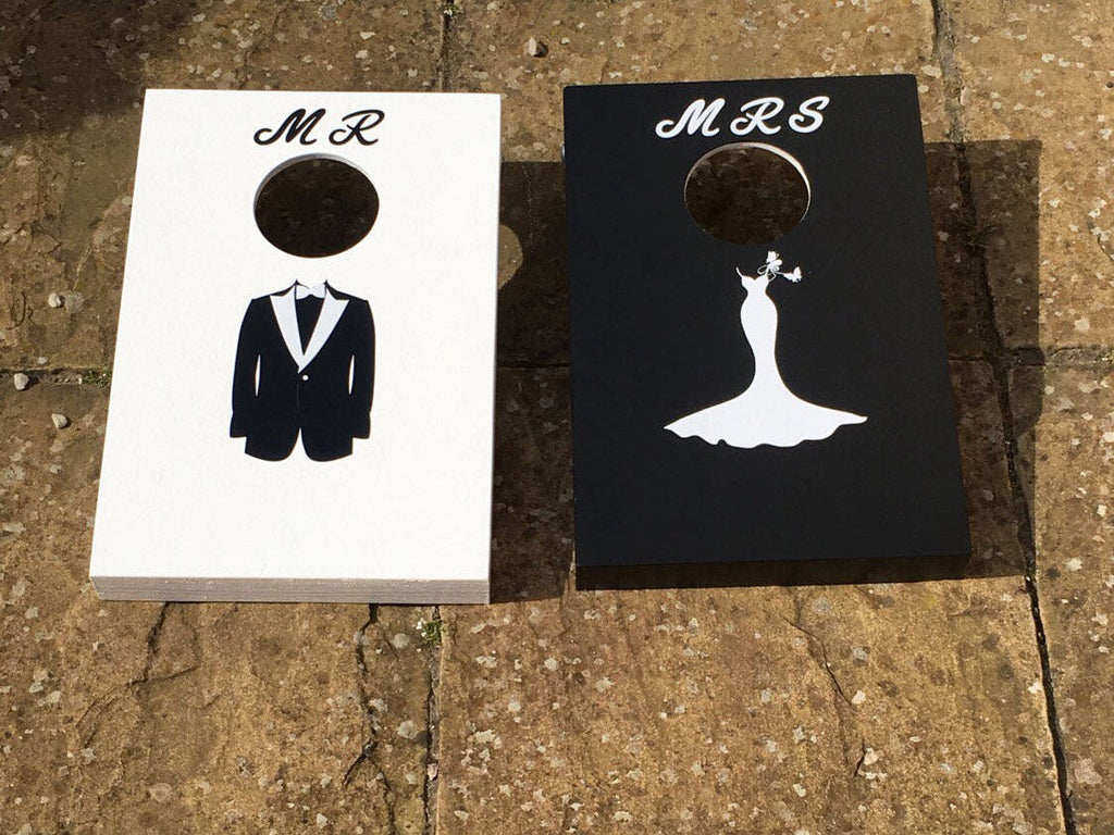 Cornhole Set - Mr & Mrs Wedding Bean Bag Toss Game: Wooden Garden Fun
