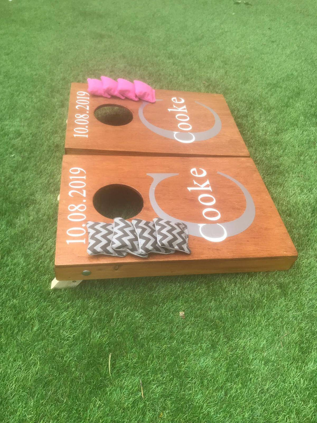 Personalised Mini Cornhole Set: Handmade Wooden Bean Bag Toss Game