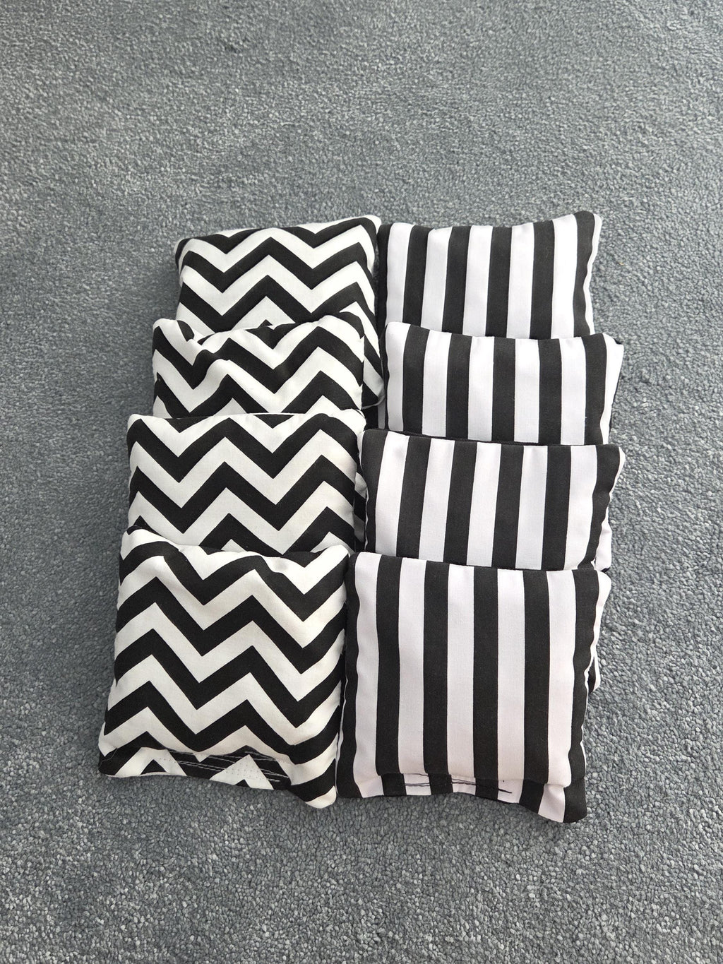 Cornhole Bags:  Large Black & White Stripes / Chevrons (Set of 8 )