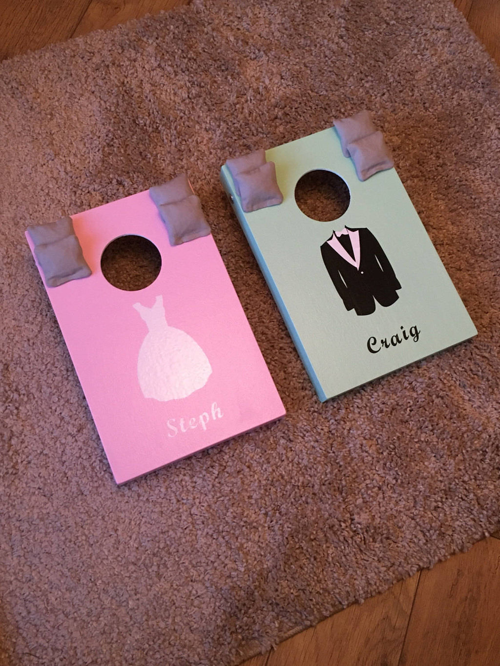 Cornhole Set Personalised Wedding  – Handmade Wooden Bean Bag Toss with Bags