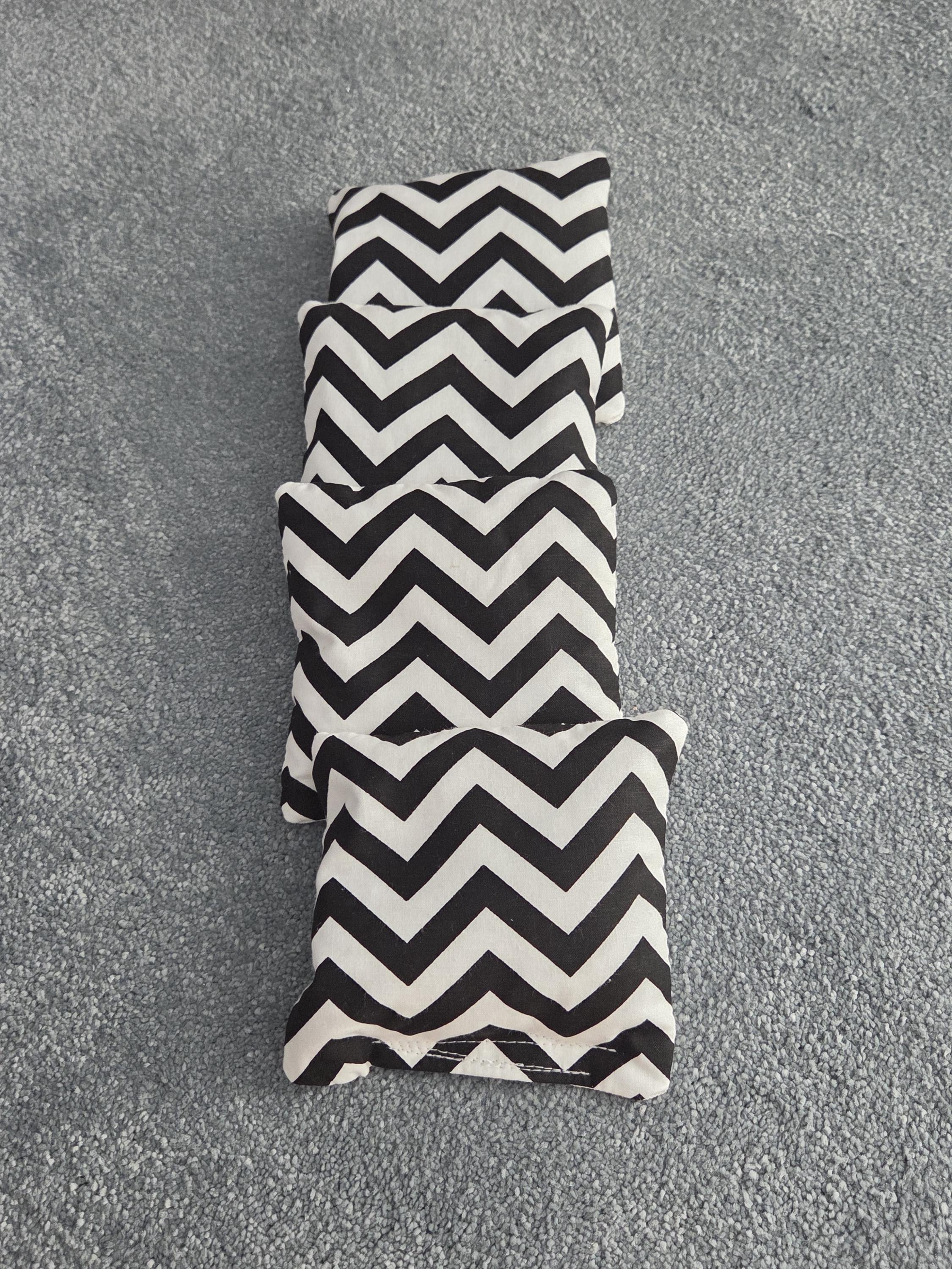 Cornhole Bags:  Large Black & White Stripes / Chevrons (Set of 8 )